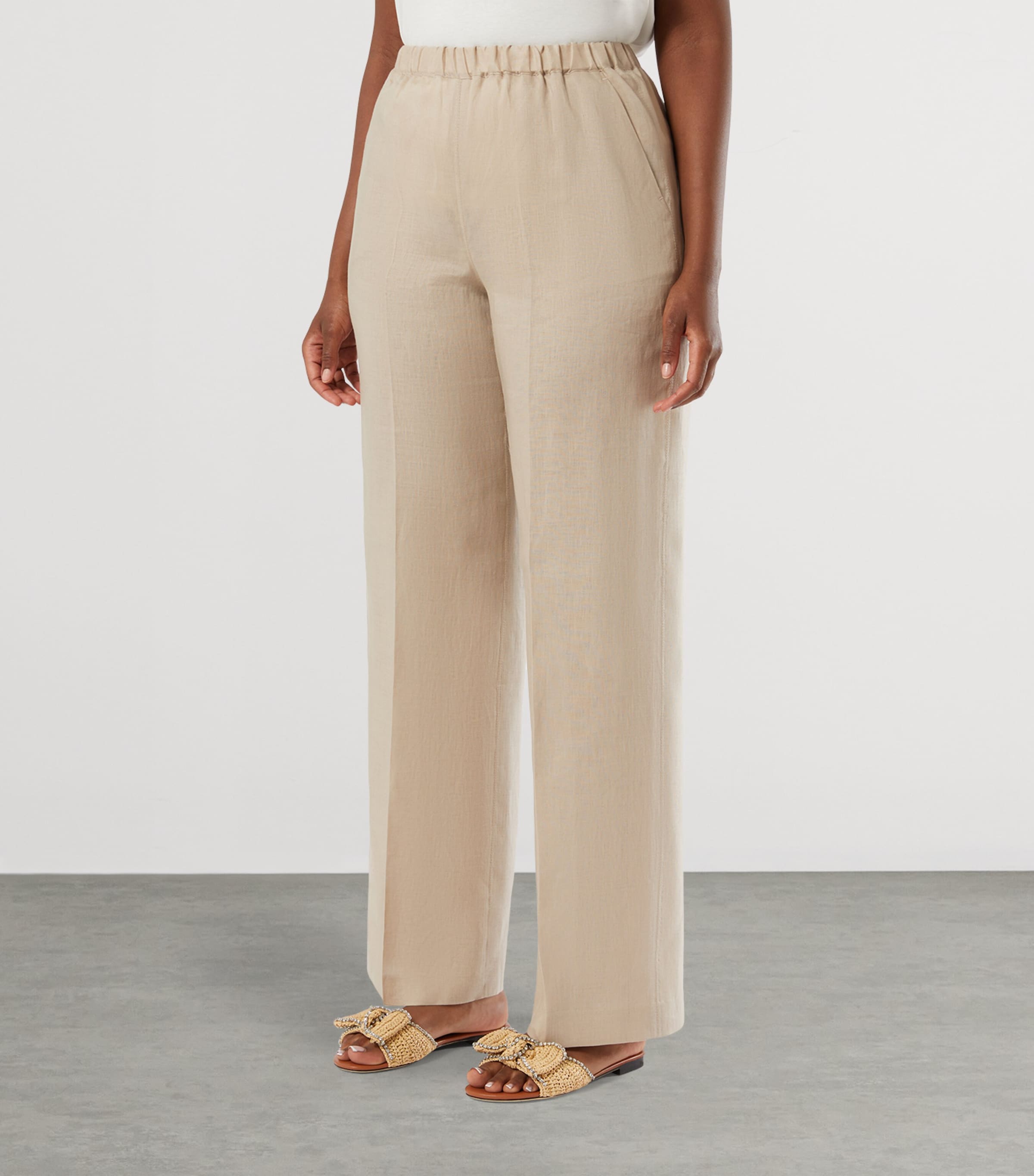 Marina Rinaldi Womens Linen Wide-Leg Trousers Beige Image 3
