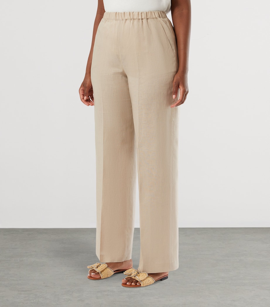 Marina Rinaldi Womens Linen Wide-Leg Trousers Beige Image 3