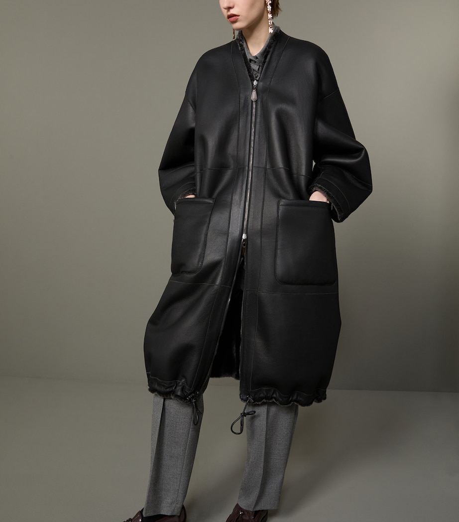 Max Mara Womens Shearling Reversible Coat Medium Grey Image 5