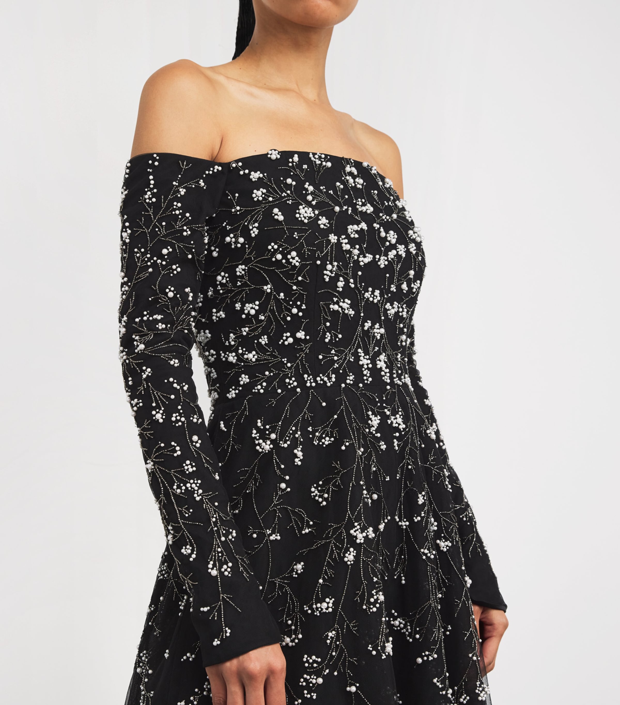Pamella Roland Tulle Bead and Pearl-Embellished Gown