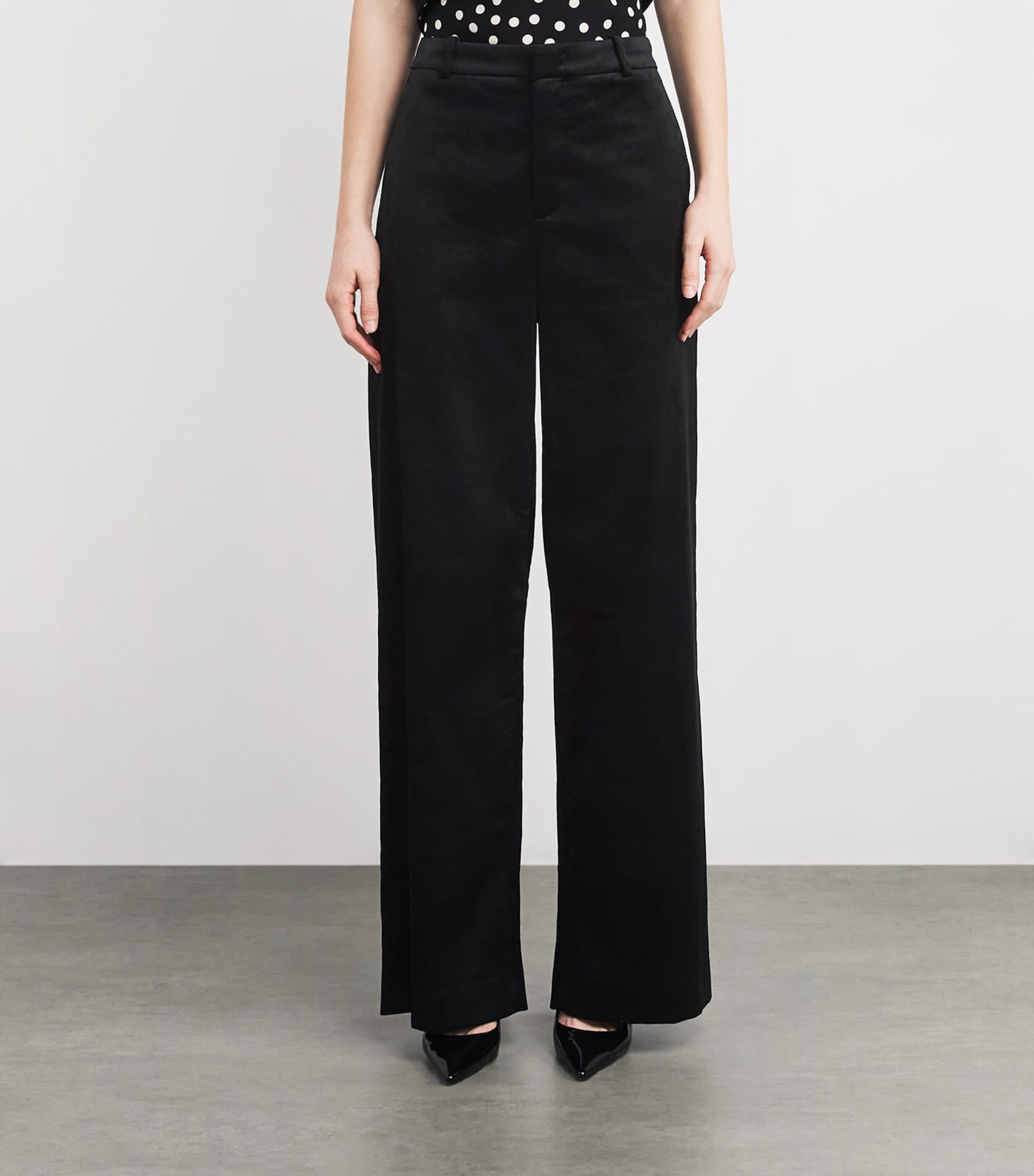 Velvet High-Waist Wide-Leg Trousers 001BLK Image 3
