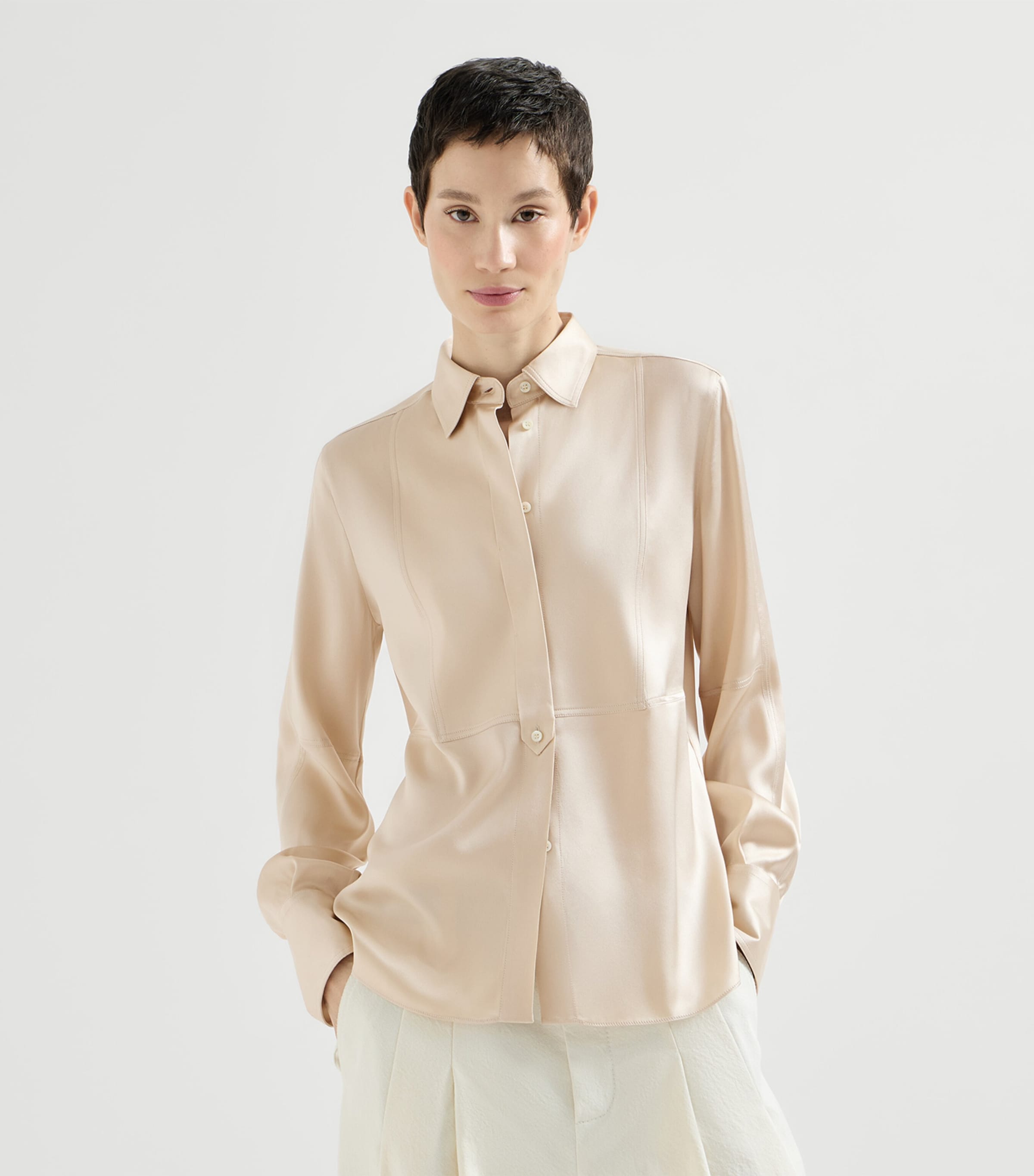 Brunello Cucinelli Womens Stretch-Silk Satin Shirt Image 3