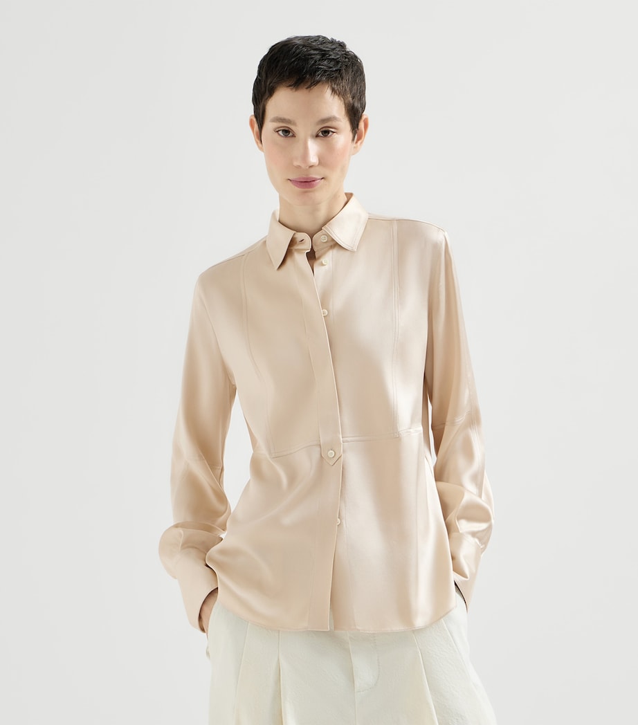 Brunello Cucinelli Womens Stretch-Silk Satin Shirt Image 3
