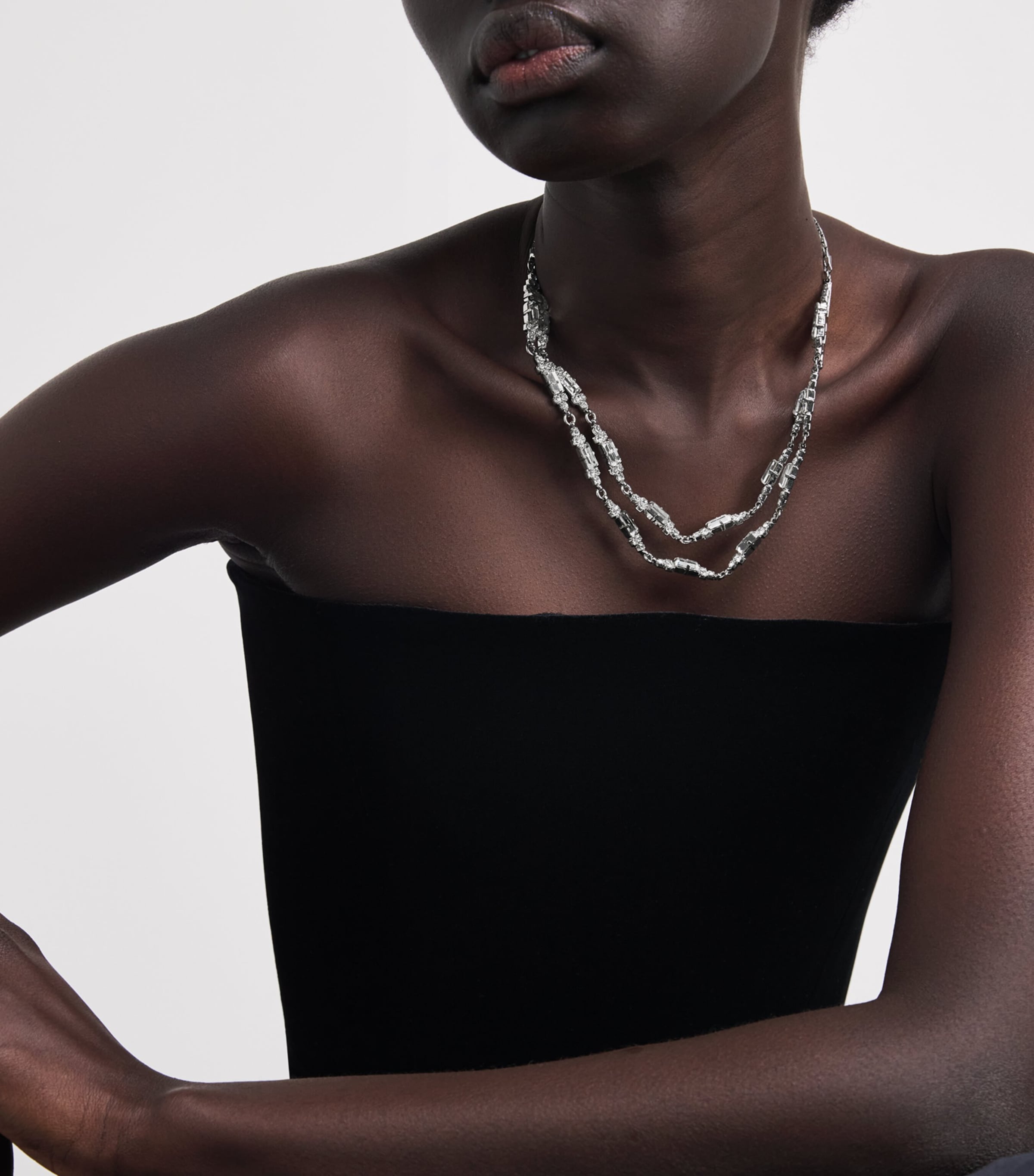 Double Crystal Necklace 0001 CRY-SILVER Image 4