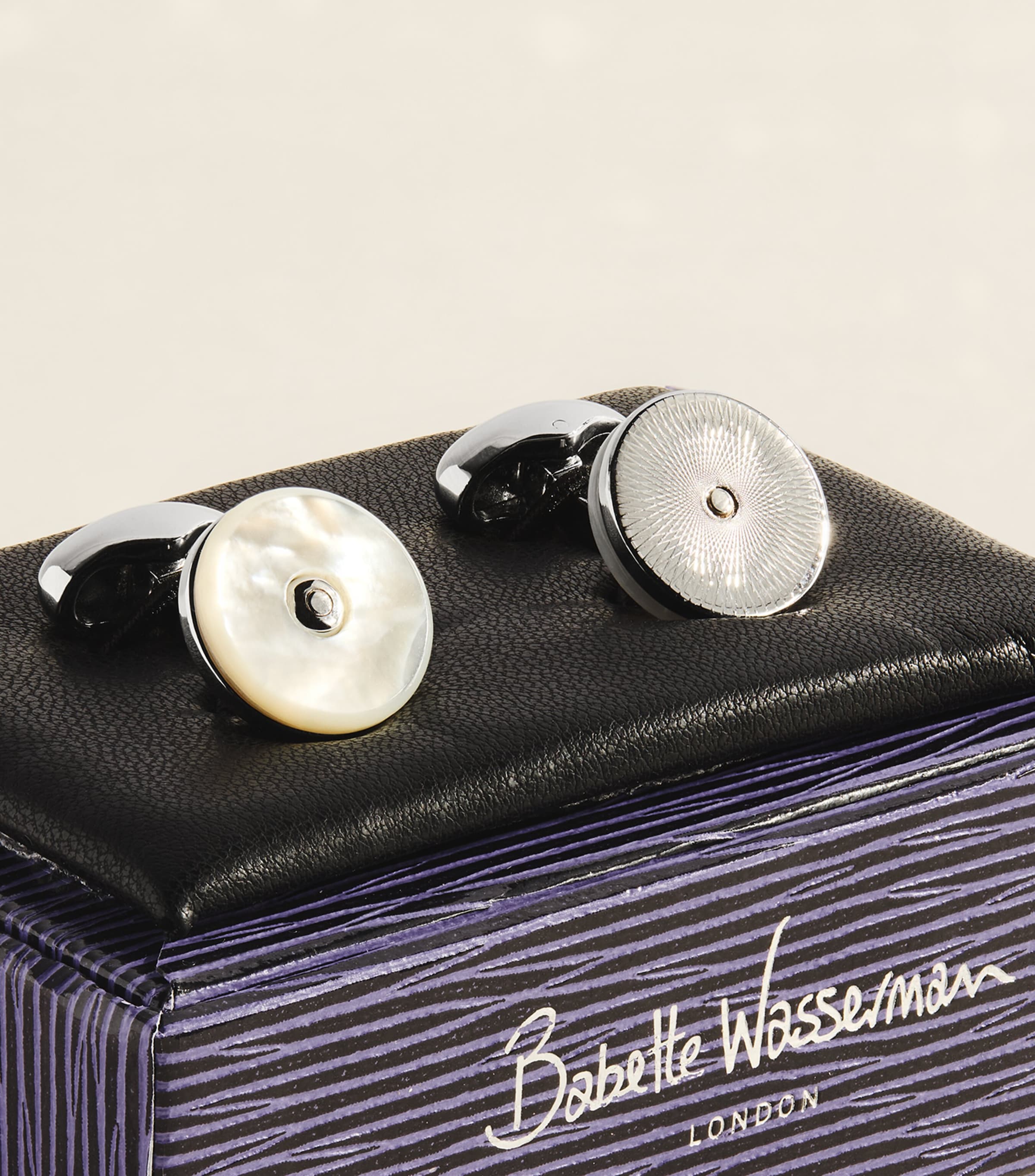 Babette Wasserman Rhodium-Plated Tiger’s Eye Tourbillon Cufflinks Mother Of Pearl Image 3