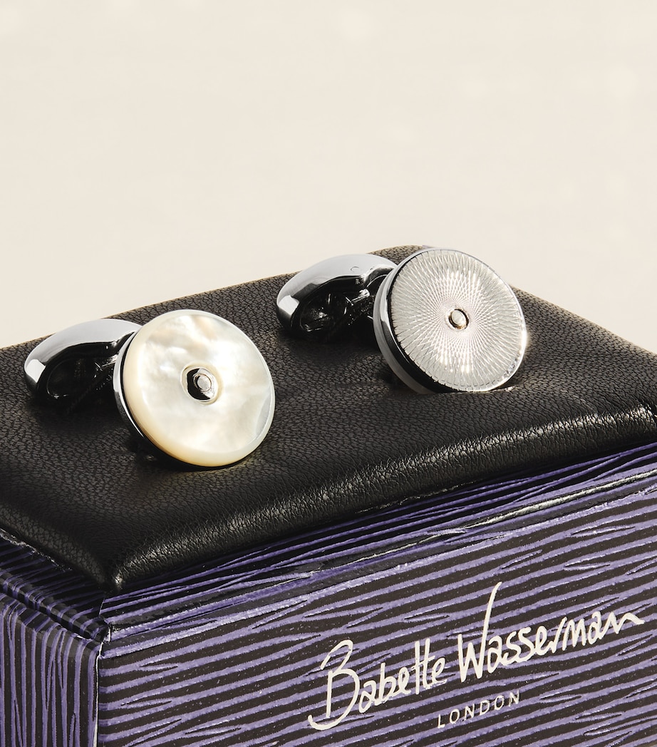 Babette Wasserman Rhodium-Plated Tiger’s Eye Tourbillon Cufflinks Mother Of Pearl Image 3