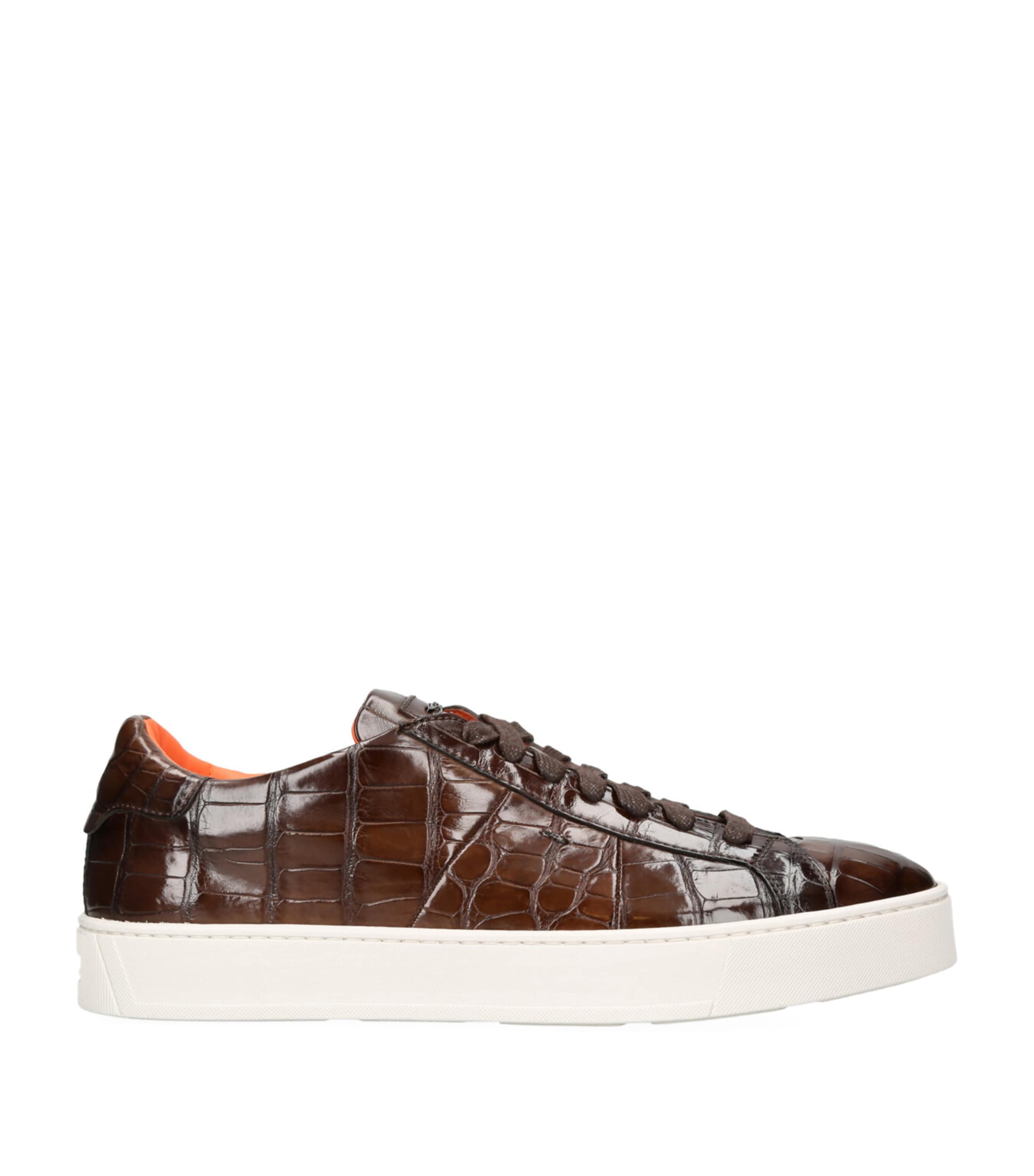 Santoni Crocodile Leather Clean Icon Sneakers In Brown