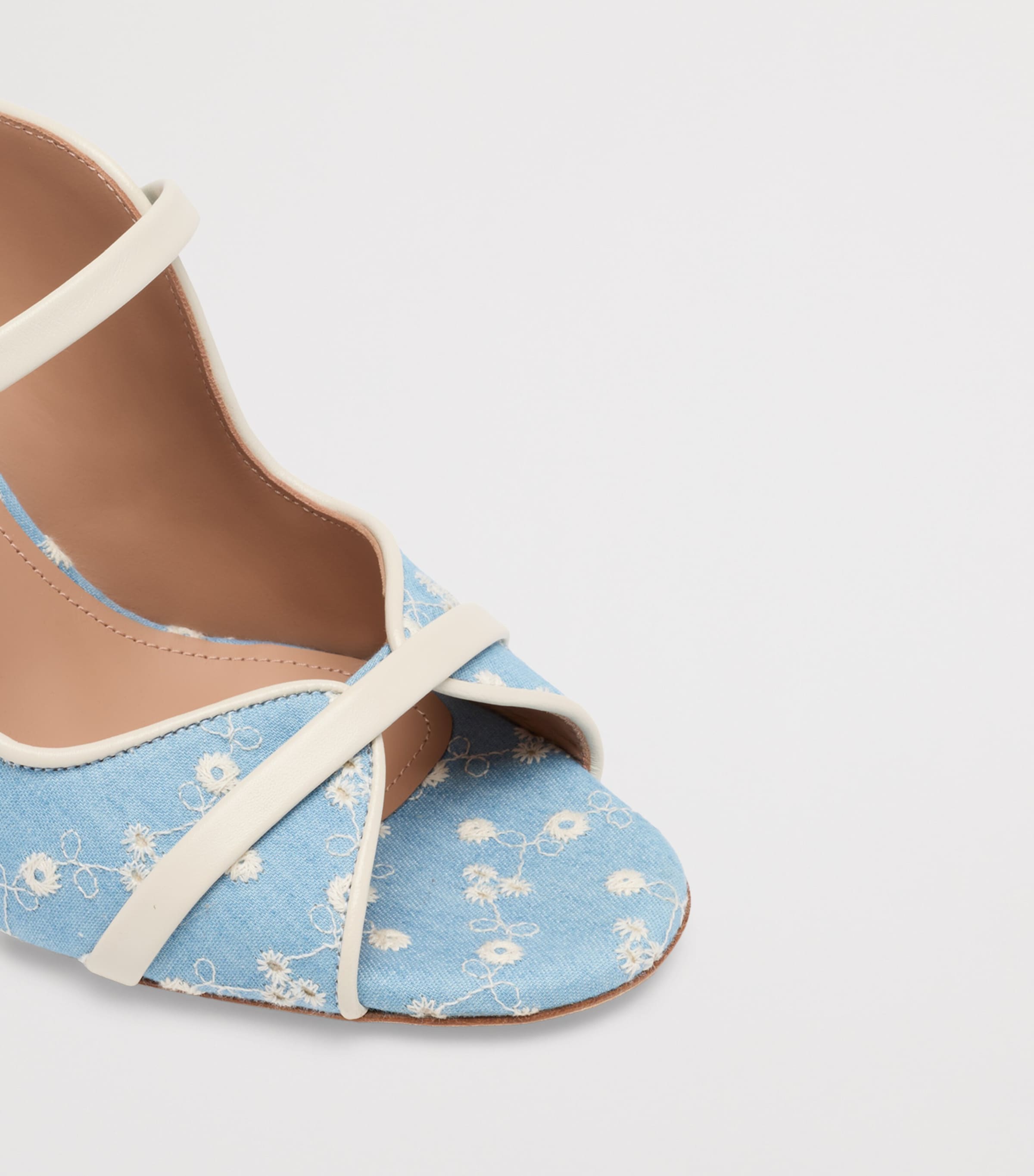 Malone Souliers Floral Denim Norah Heeled Sandals 70 Blue Image 5