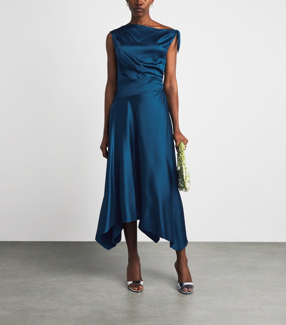 STAUD Womens Silk Portia Midi Dress Harbor Hrbr Image 2