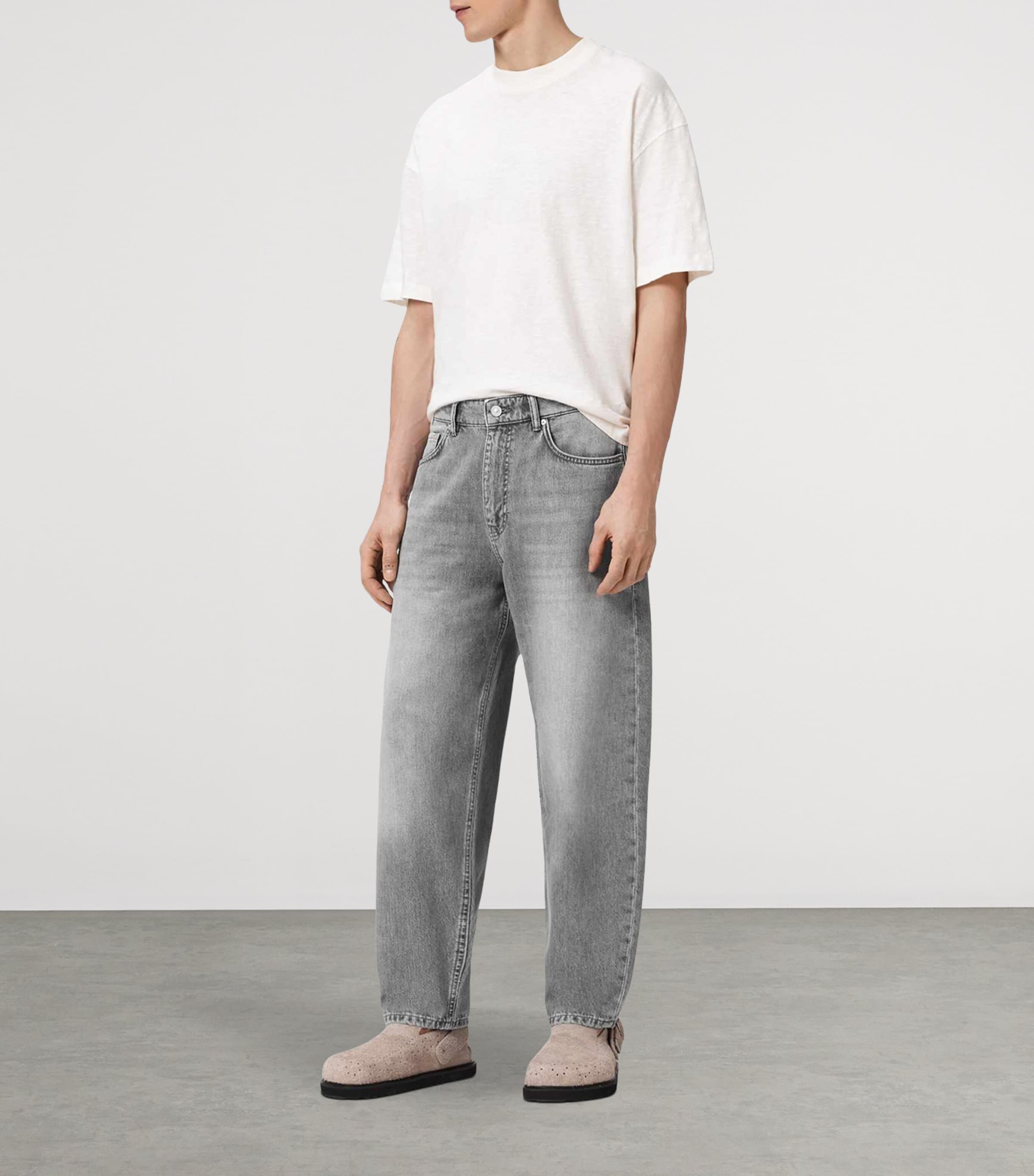 AllSaints Mens Curve Barrel-Leg Jeans Washed Grey Image 2