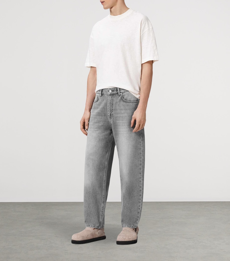 AllSaints Mens Curve Barrel-Leg Jeans Washed Grey Image 2