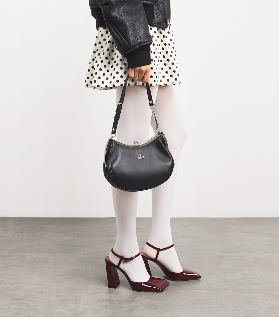 Leather Charm Frame Purse Shoulder Bag N402 BLACK Image 2