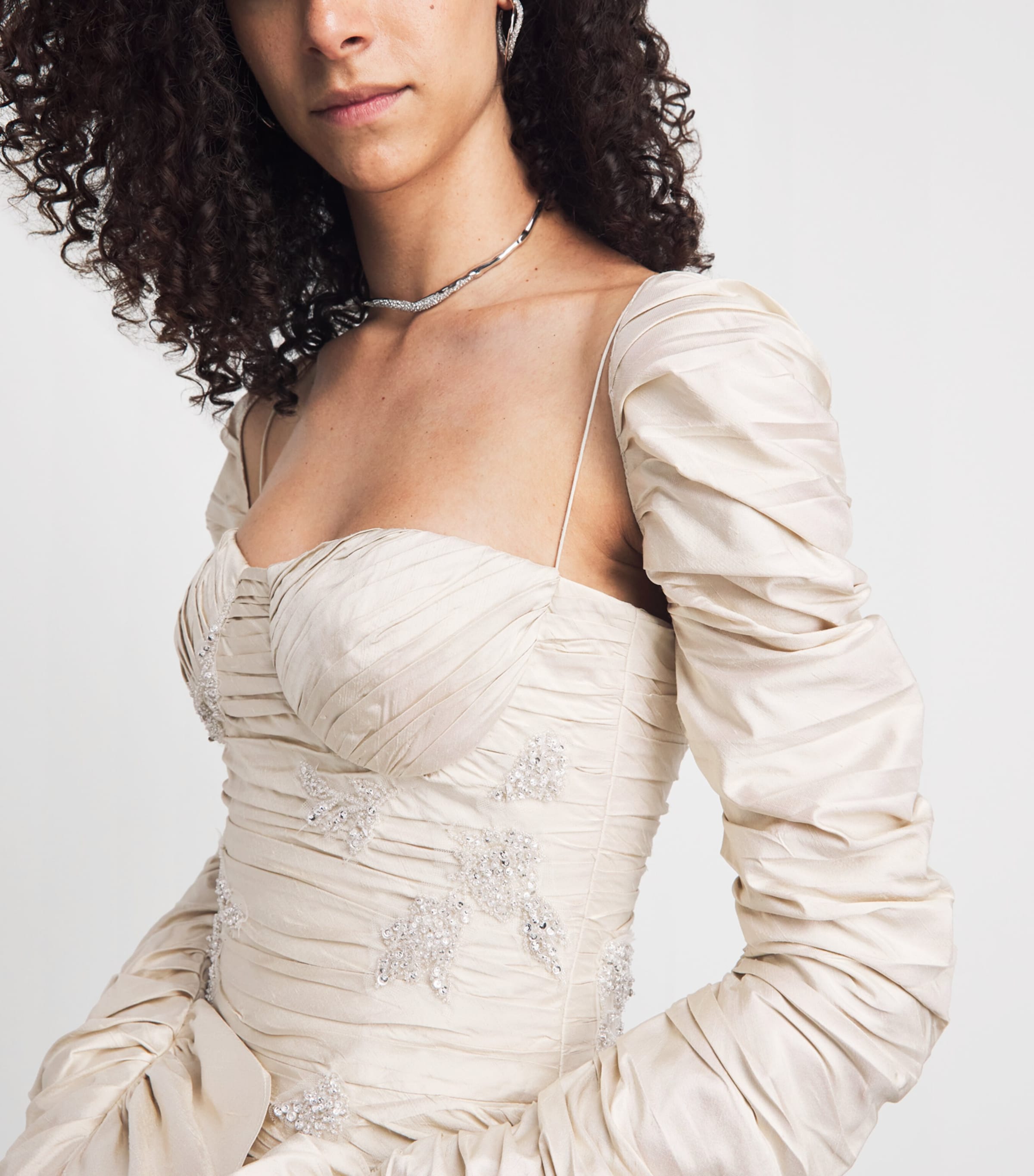 Sandra Mansour Womens Silk Embellished Daydream Gown Asis C White Image 3