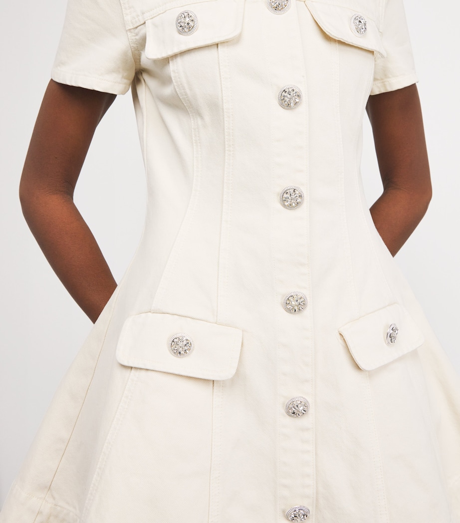 Denim Crystal-Trim Mini Dress CREAM Image 6