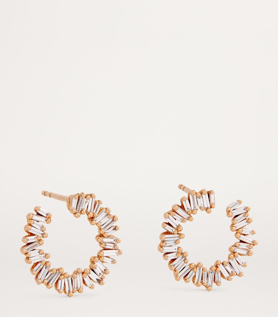 Suzanne Kalan Rose Gold and Diamond Classic Mini Sideways Hoop Earrings Rg/wd Image 3