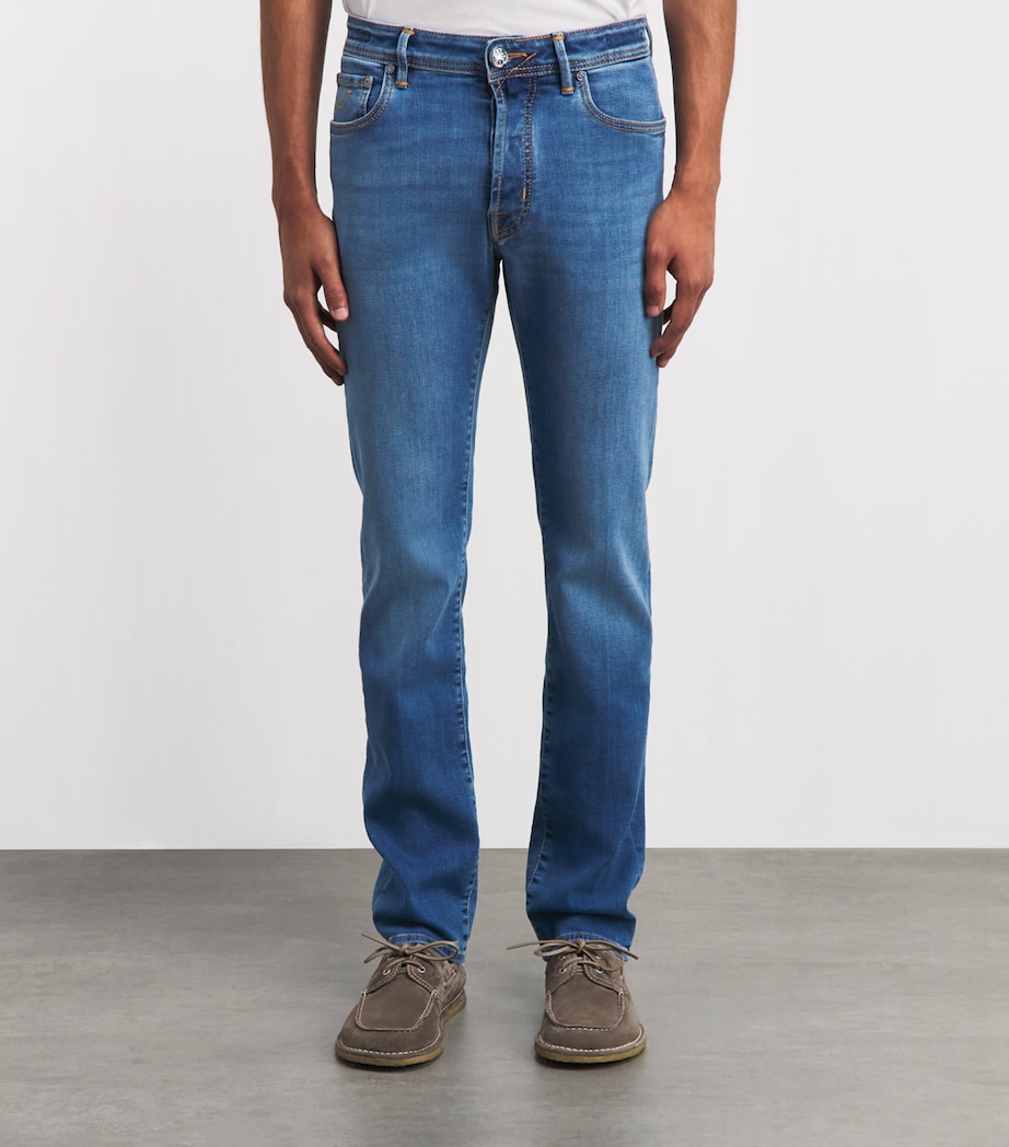 Jacob Cohën Mens Crocodile Leather Patch Straight Jeans Medium Blue Image 4