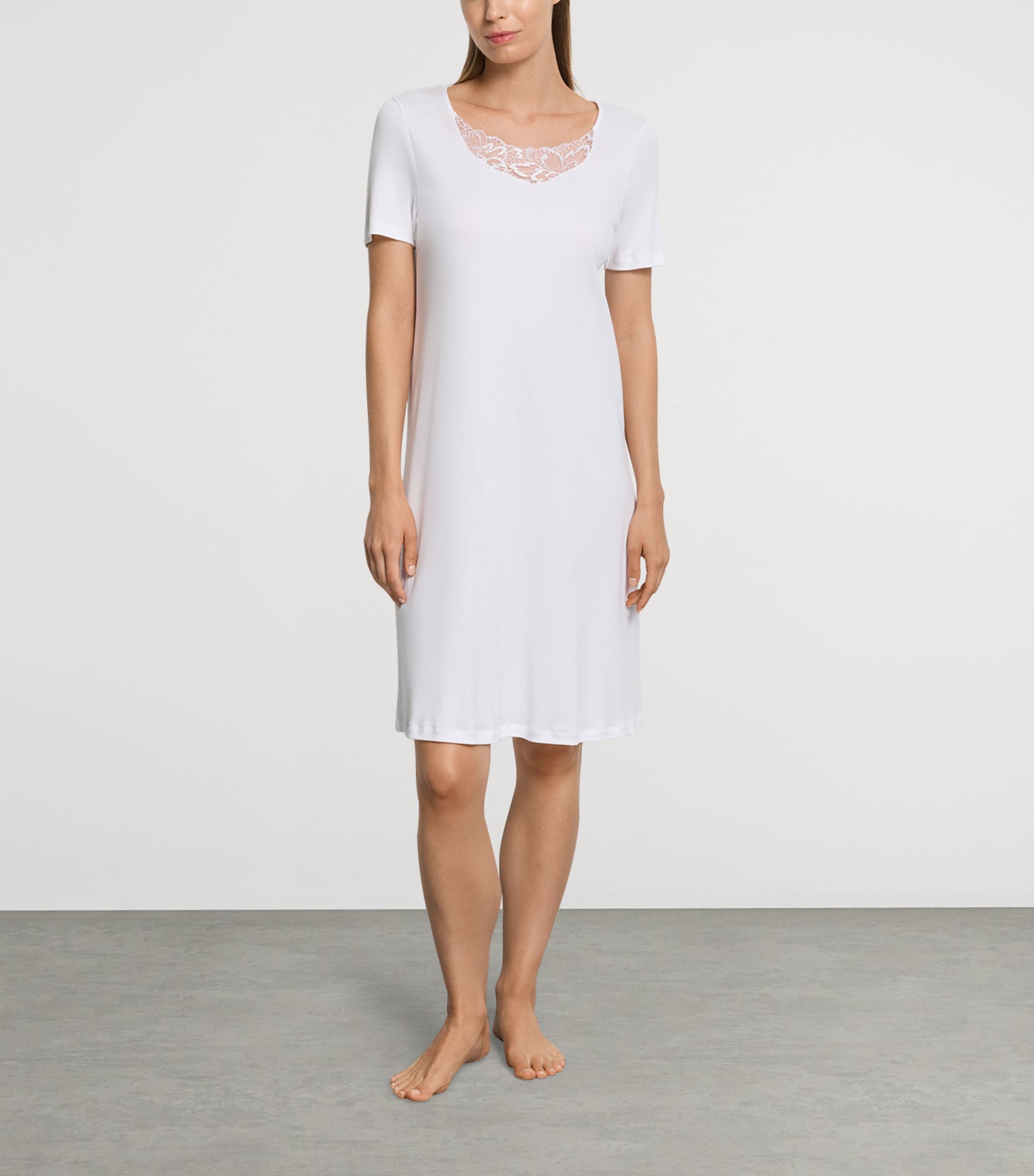 Hanro Womens Cotton Lace-Trim Belen Nightdress White Image 2