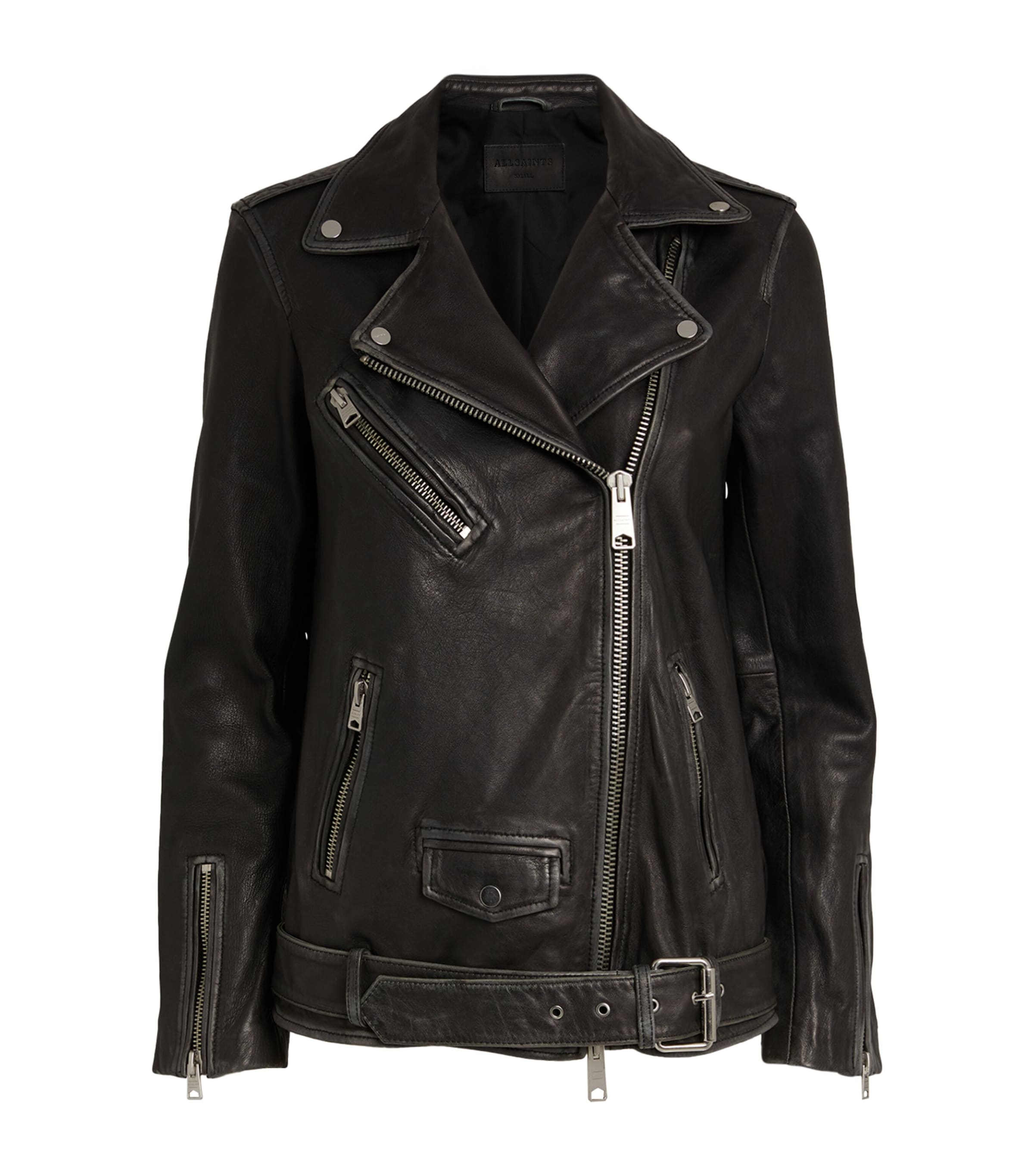 AllSaints Black Leather Billie Biker Jacket Harrods US