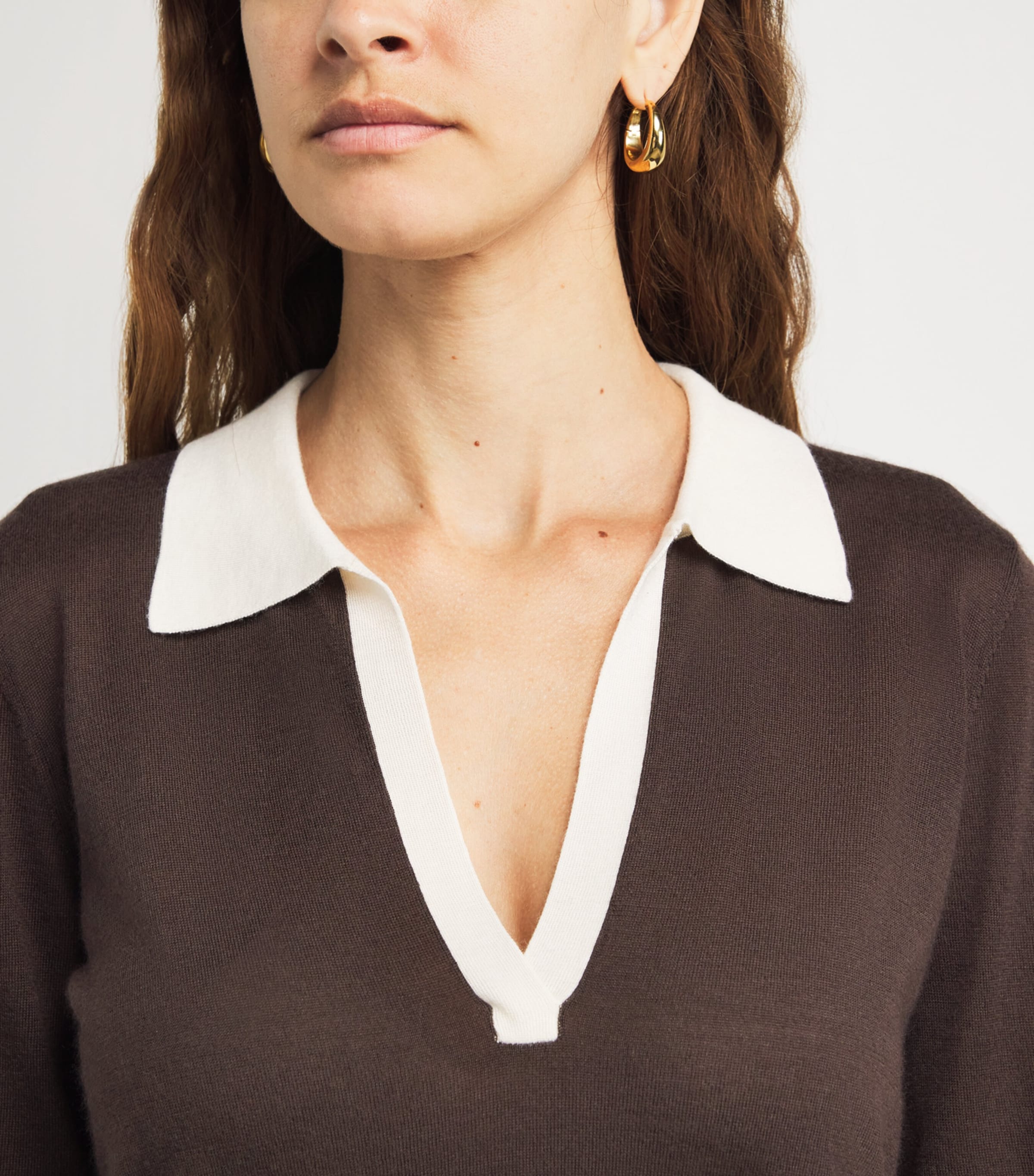 Cashmere-Silk Two-Tone Polo Sweater COFFEE MULTI Image 6