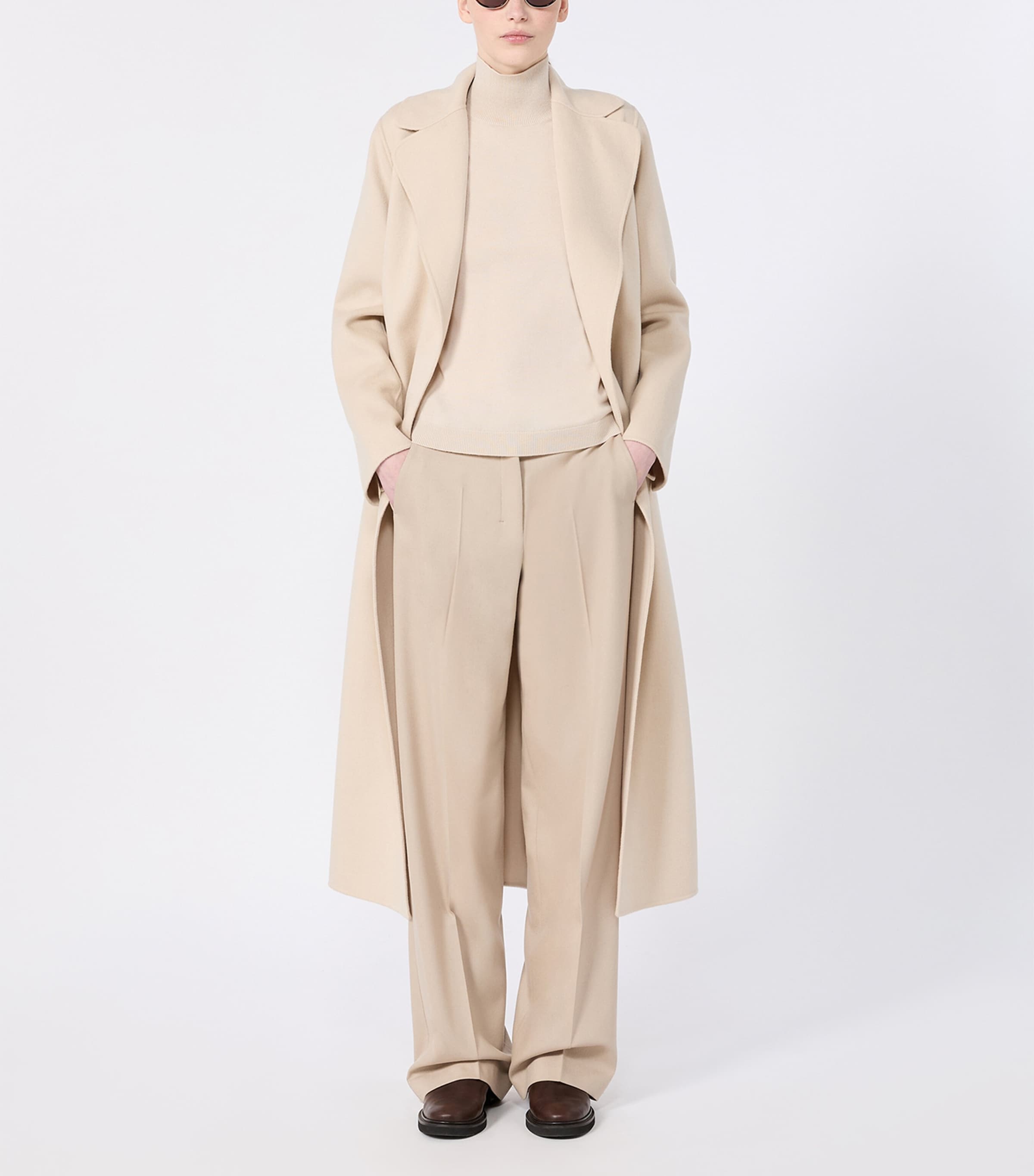 Max Mara Womens Virgin Wool Wrap Coat Albino Image 2