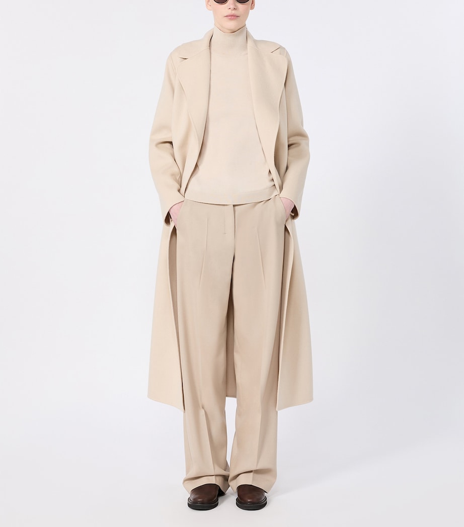 Max Mara Womens Virgin Wool Wrap Coat Albino Image 2