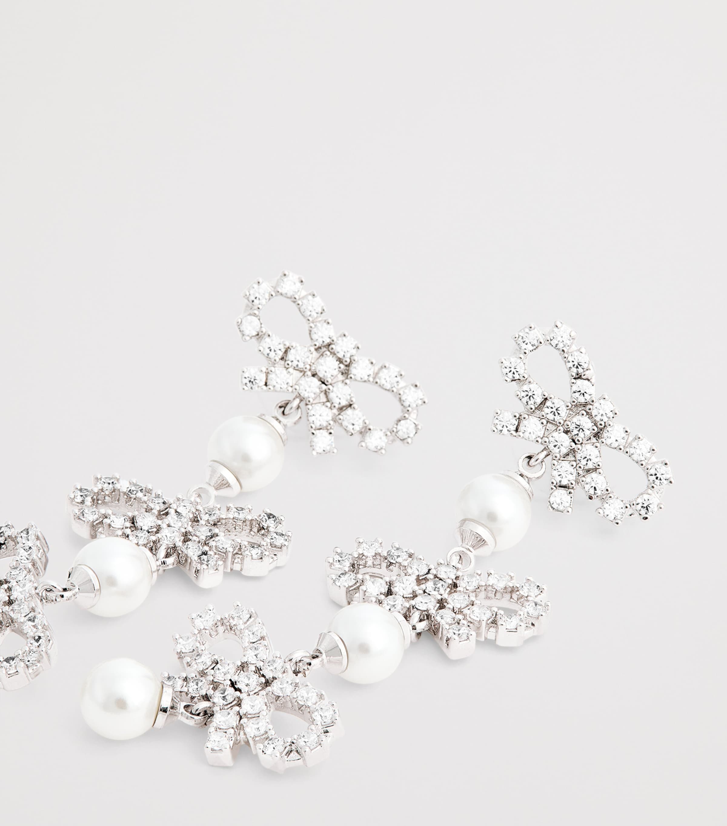 Self-Portrait Crystal and Faux Pearl Bow Tiered Earrings Pearl Image 6