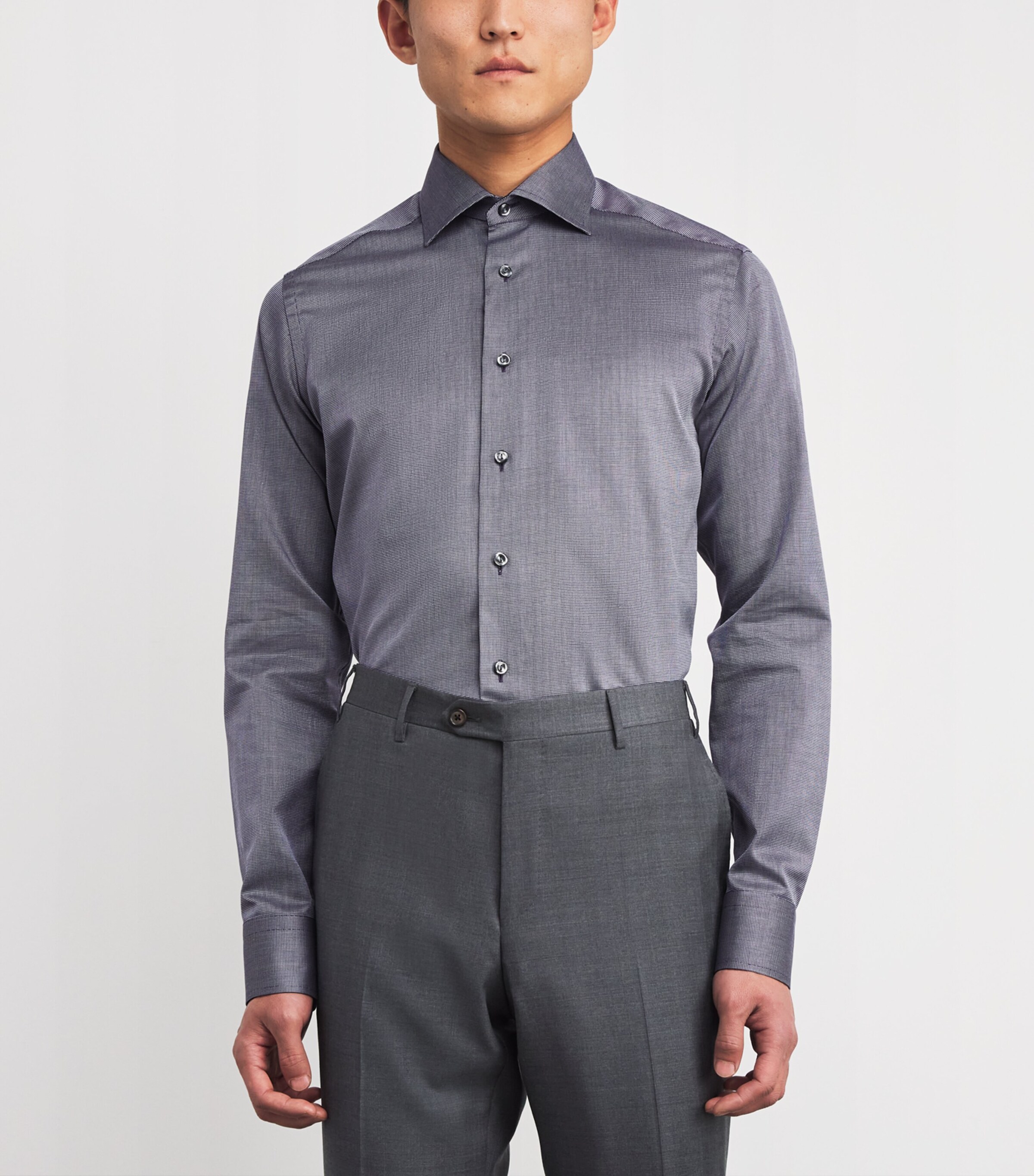 Cotton Twill Puppytooth Slim Shirt 28 NAVY BLUE Image 3