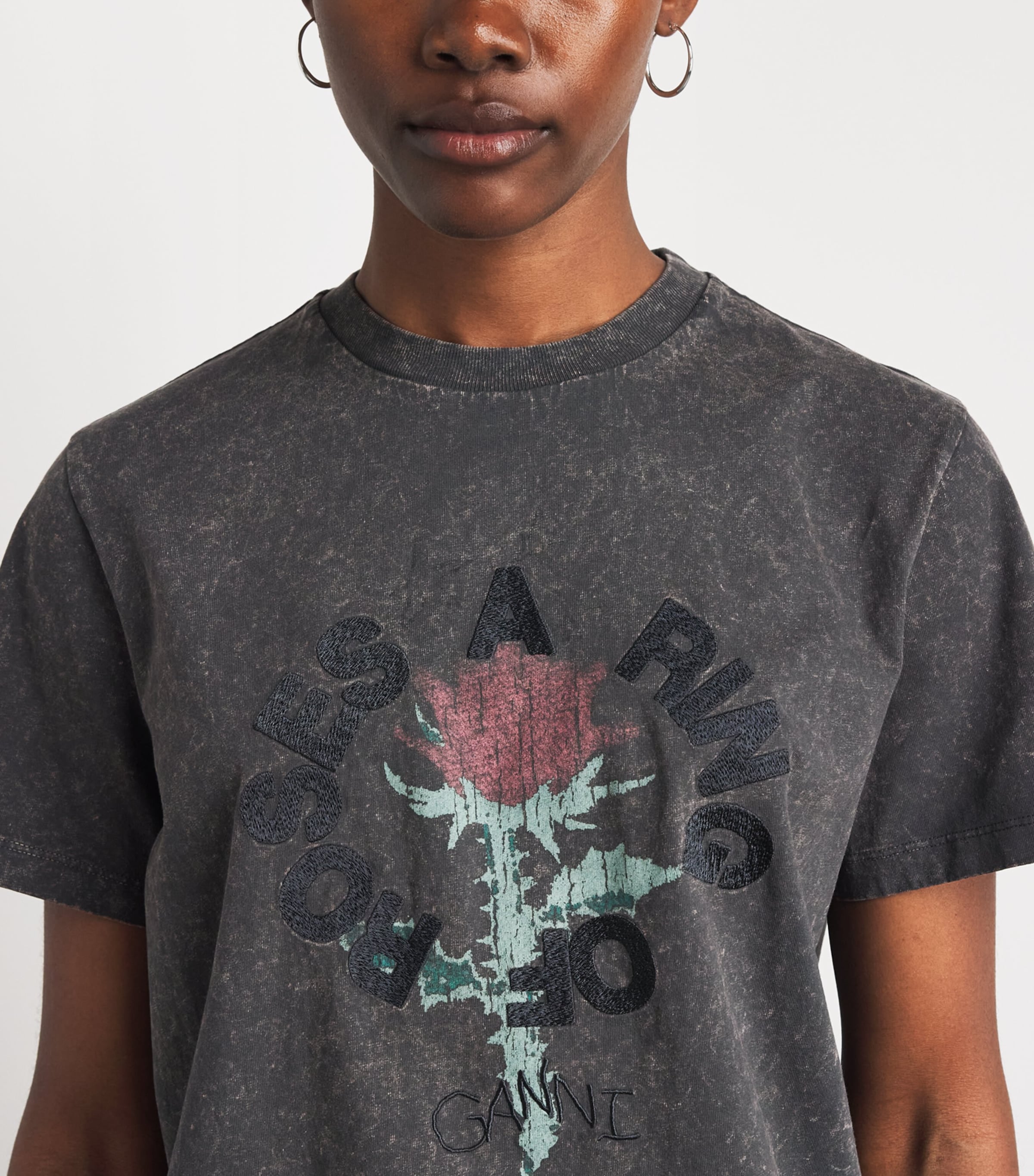 GANNI Womens Cotton Roses T-Shirt Phantom Image 3
