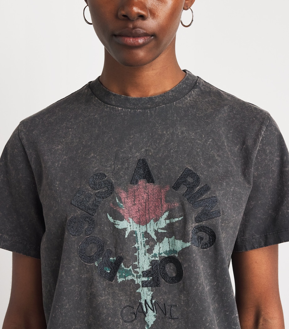 GANNI Womens Cotton Roses T-Shirt Phantom Image 3