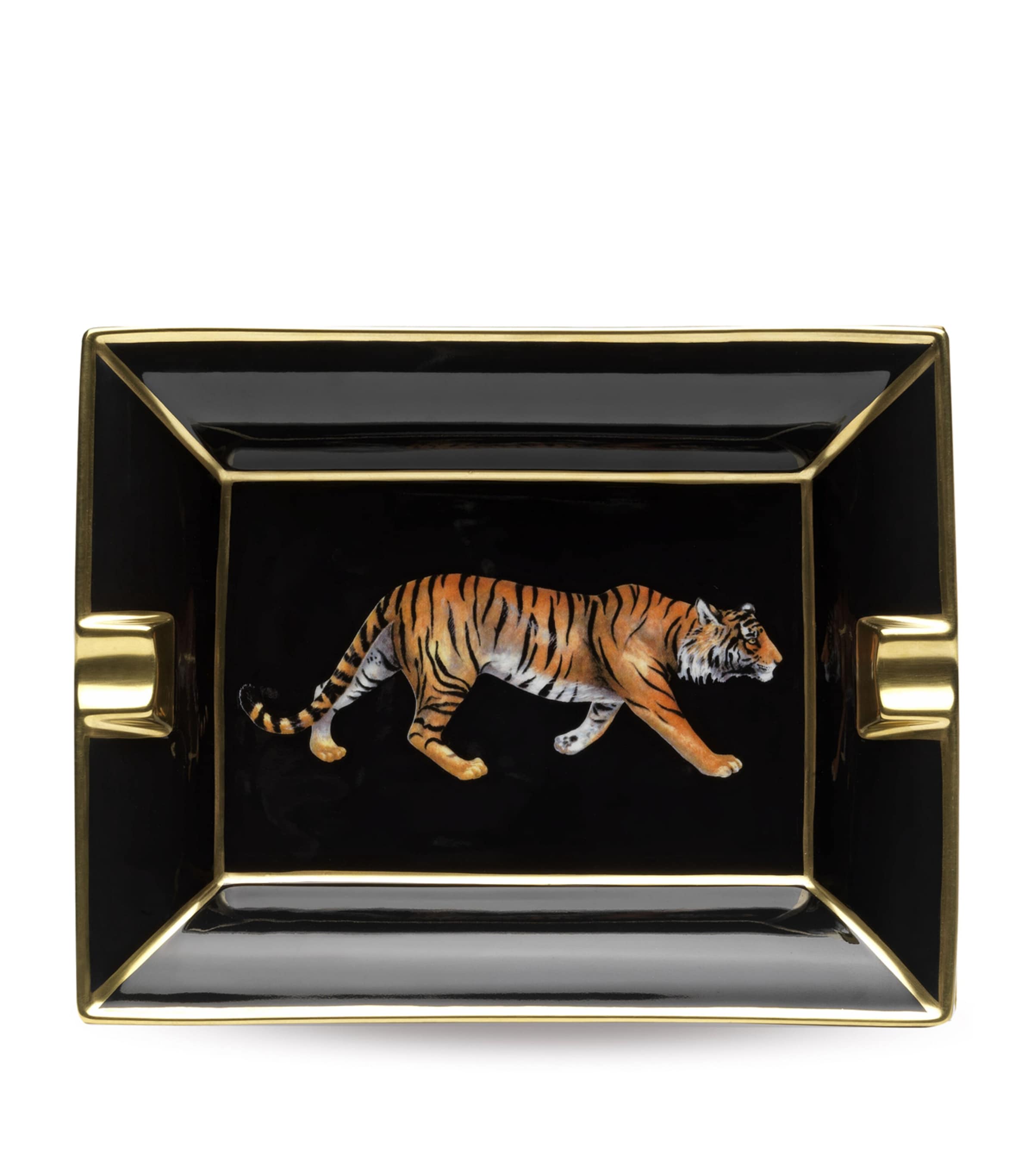 Halcyon Days Tiger Trinket Tray In Black