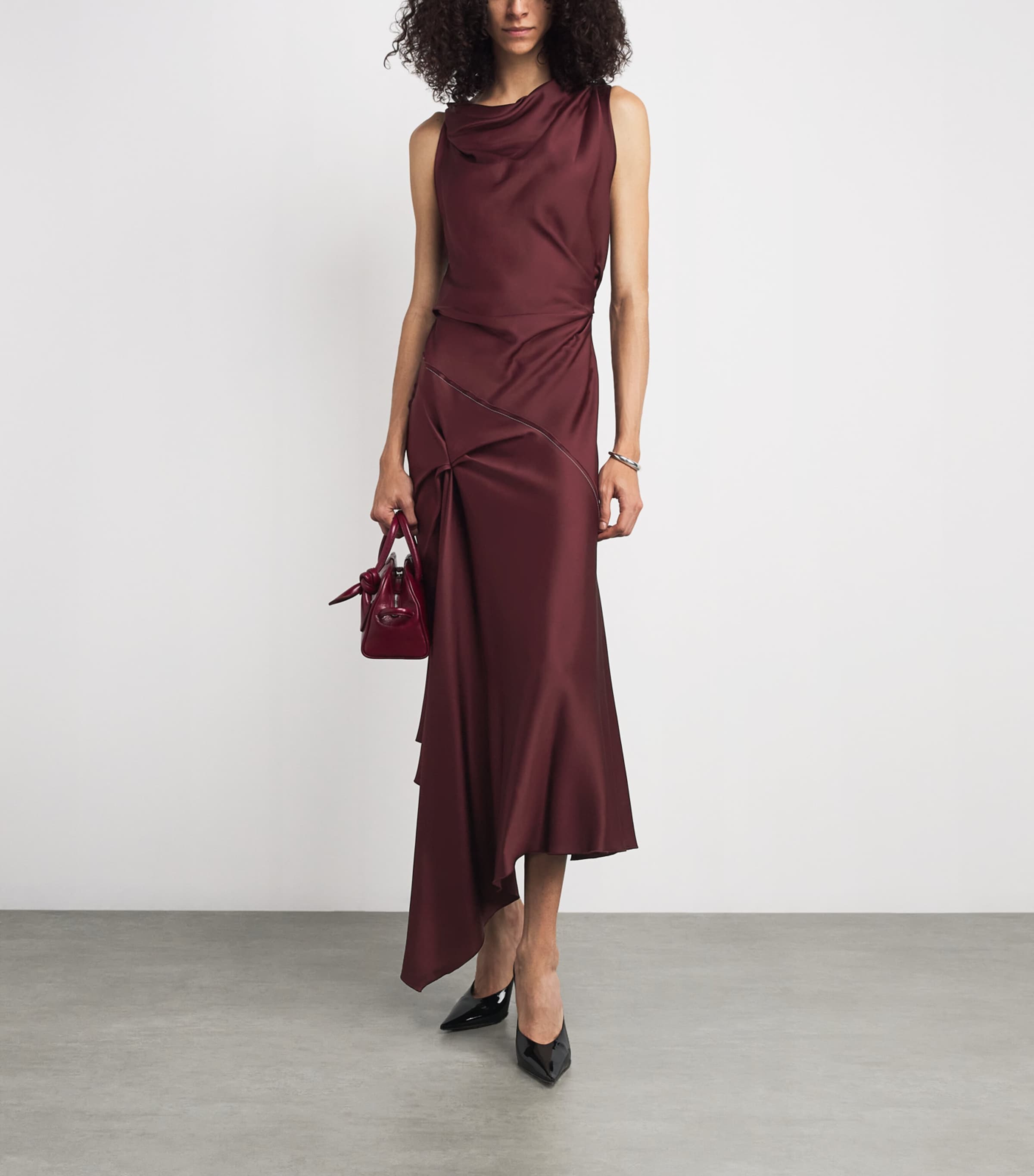 Satin Asymmetric Draped Midi Dress 9635 CINNABAR RED Image 2