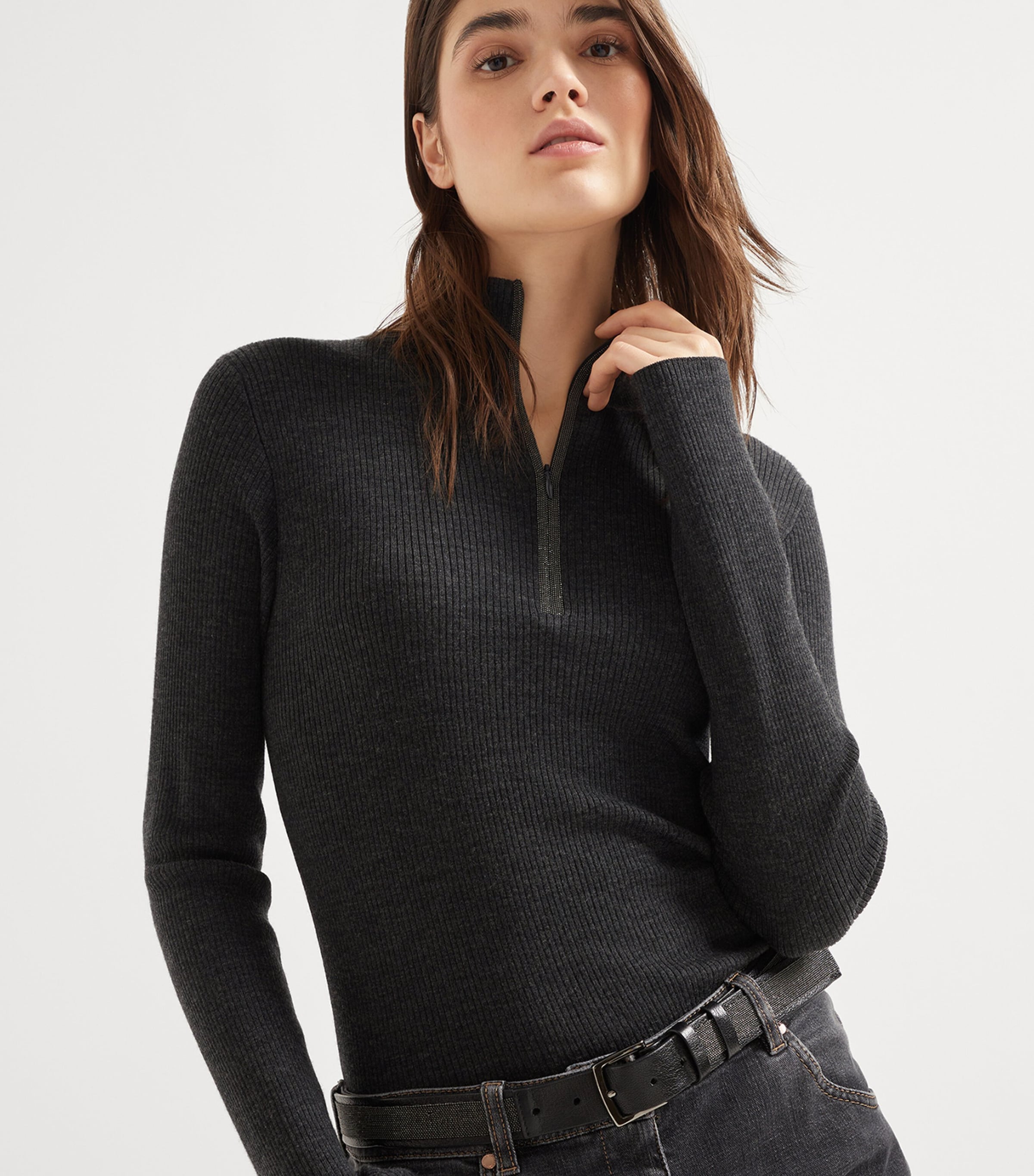 Brunello Cucinelli Womens Virgin Wool-Cashmere Half-Zip Sweater Image 5