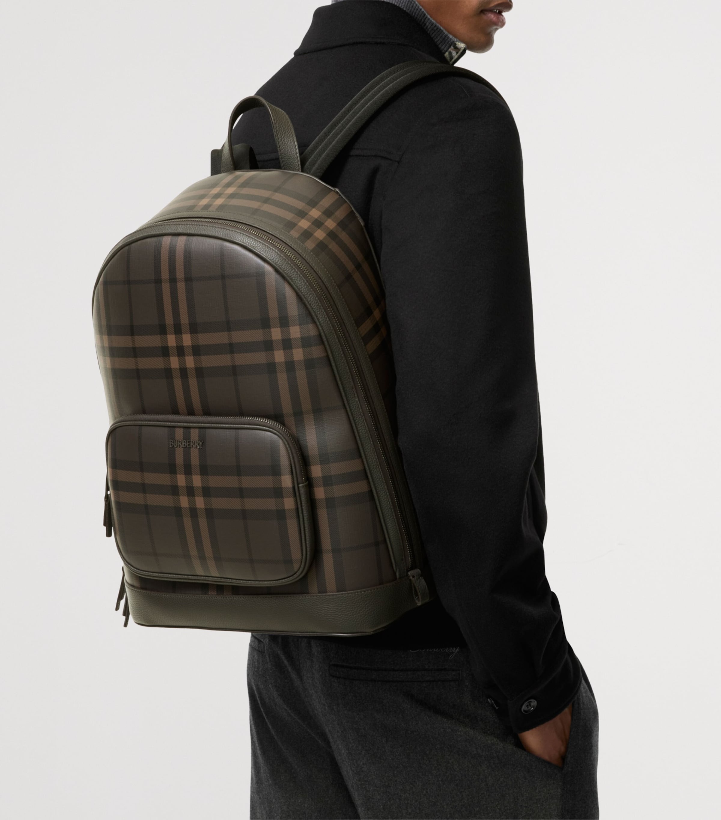 Burberry Canvas City Check Backpack Dark Brown Image 2