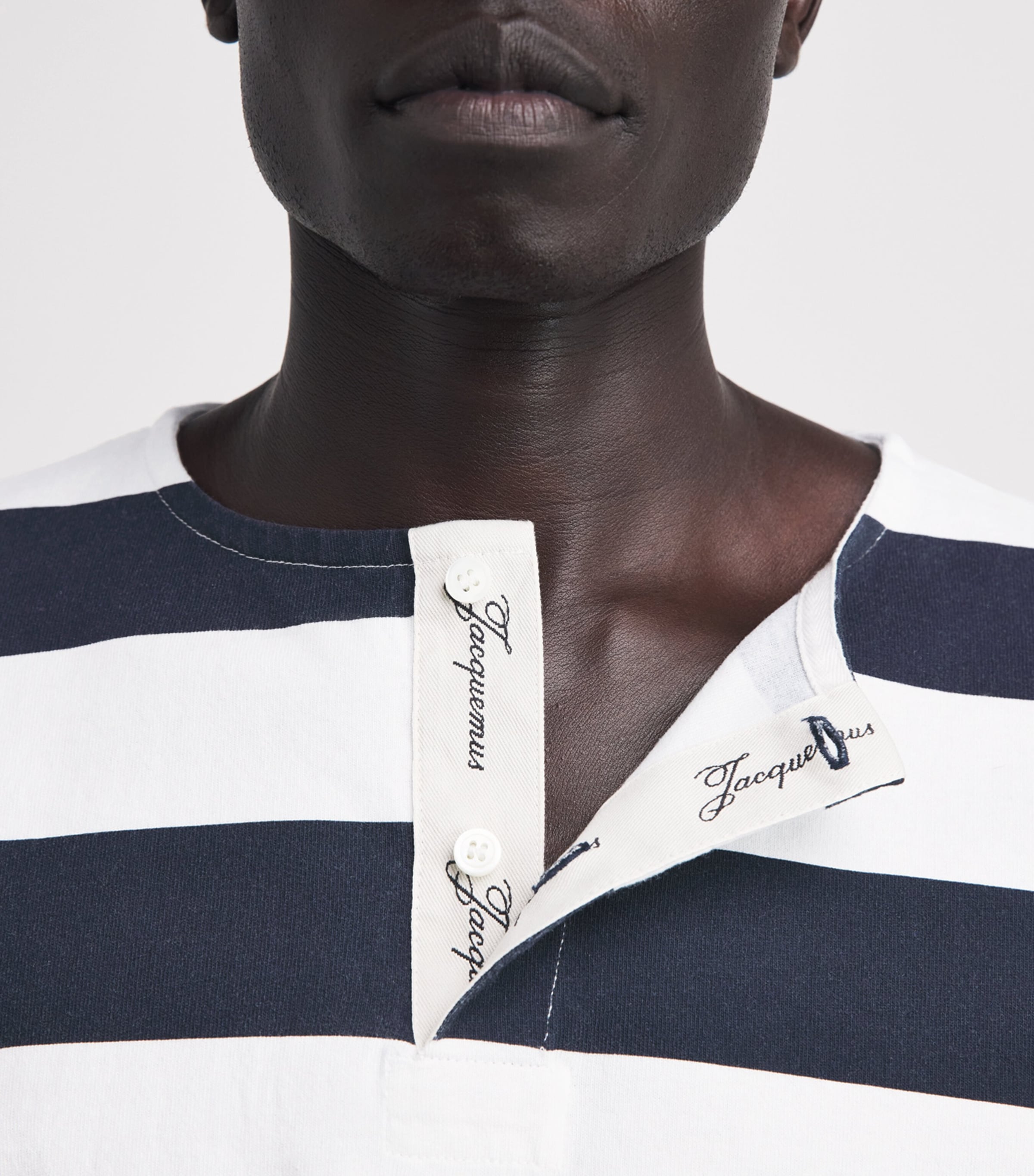 Jacquemus Mens Cotton Sailor Henley T-Shirt Prnt Vrt Strp Wb Image 3