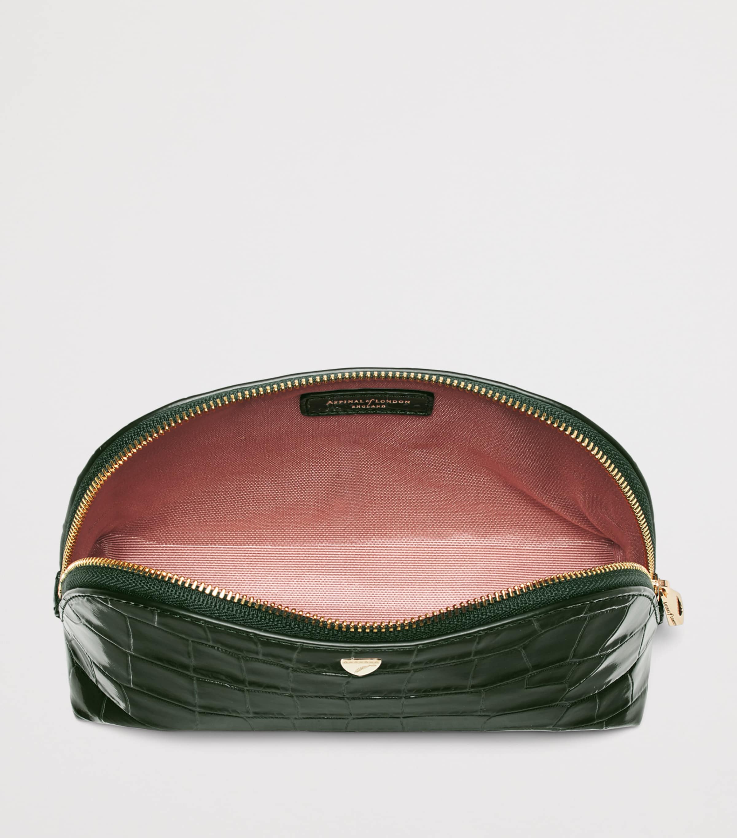 Aspinal Of London Small Leather Croc-Embossed Cosmetic Case Evergreen Image 4