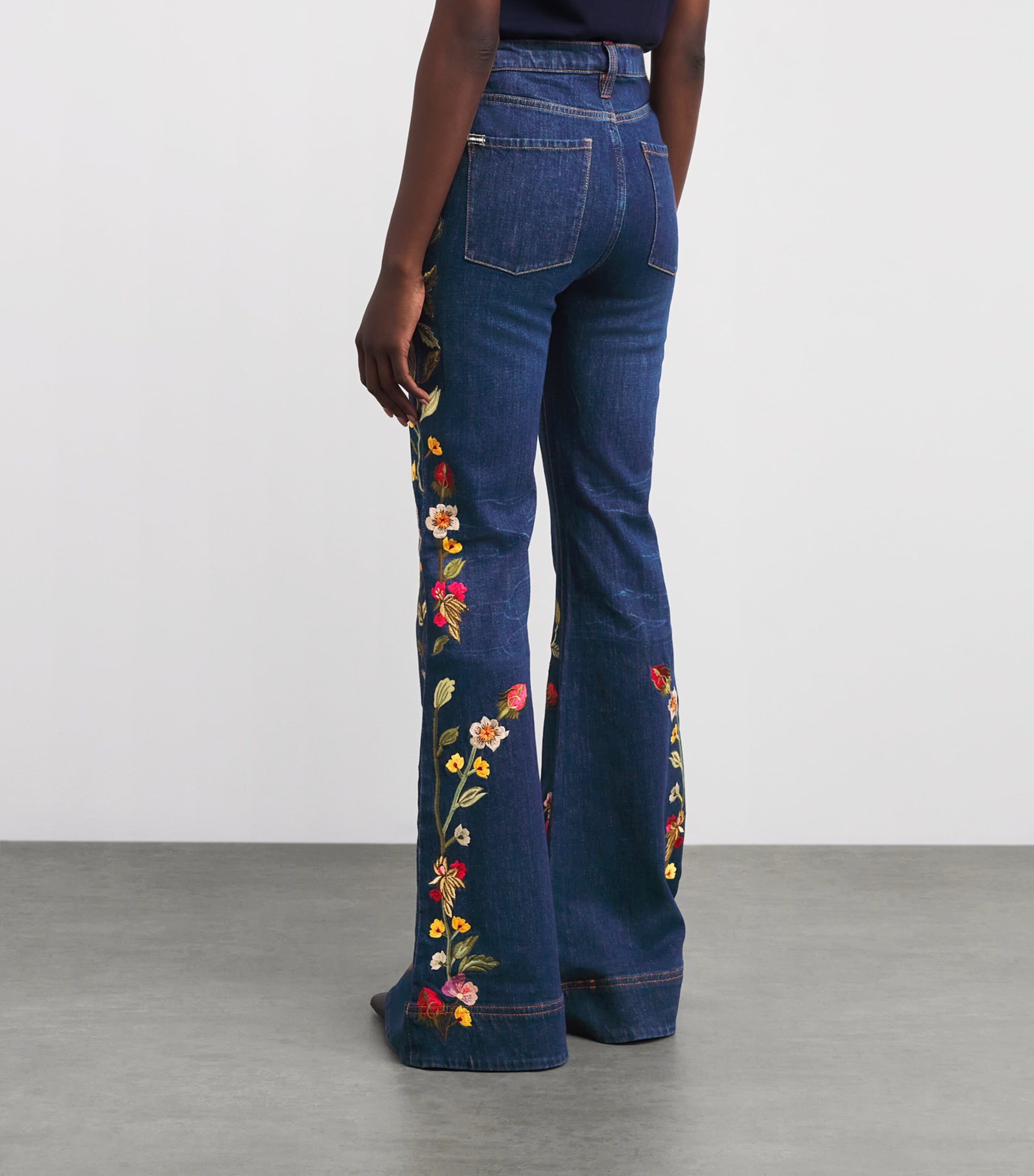 Alice+Olivia Womens Embroidered Beautiful Bootcut Jeans Drk Mlti Image 4