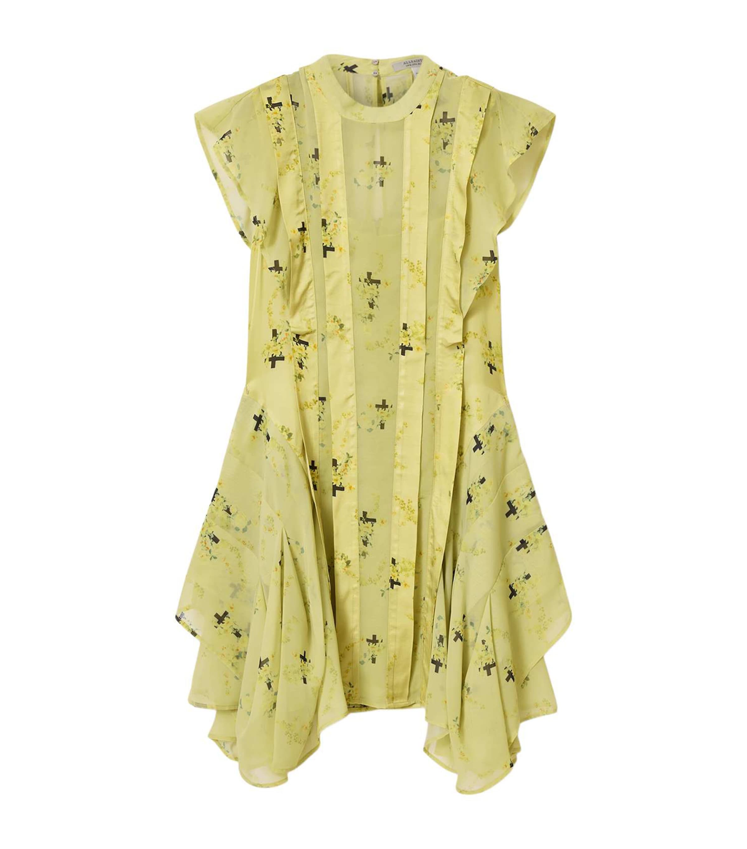 AllSaints Womens Printed Fleur Mini Dress Empoli Yellow Image 1