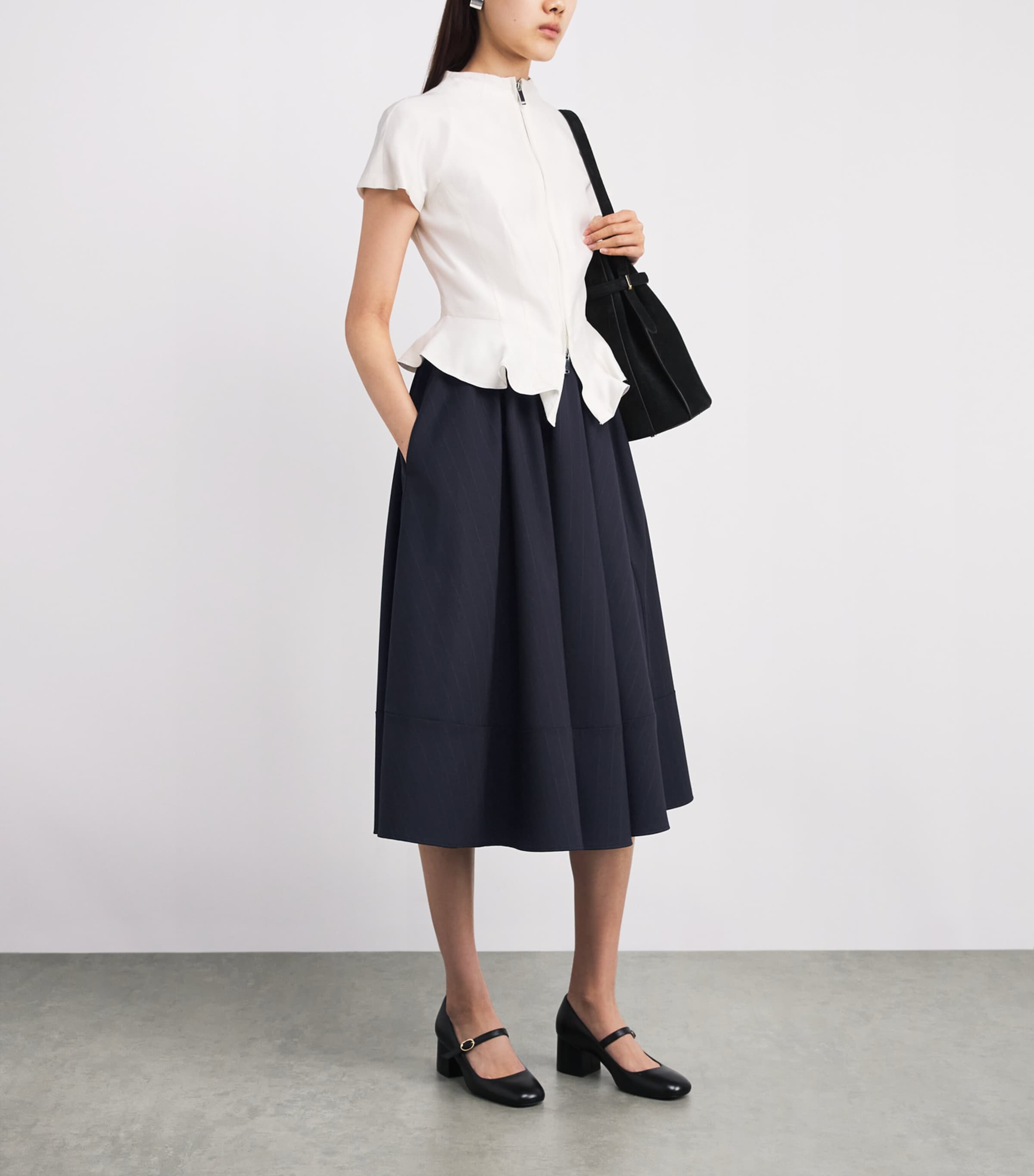 Wool-Blend Pleated Midi Skirt NAVY Image 2