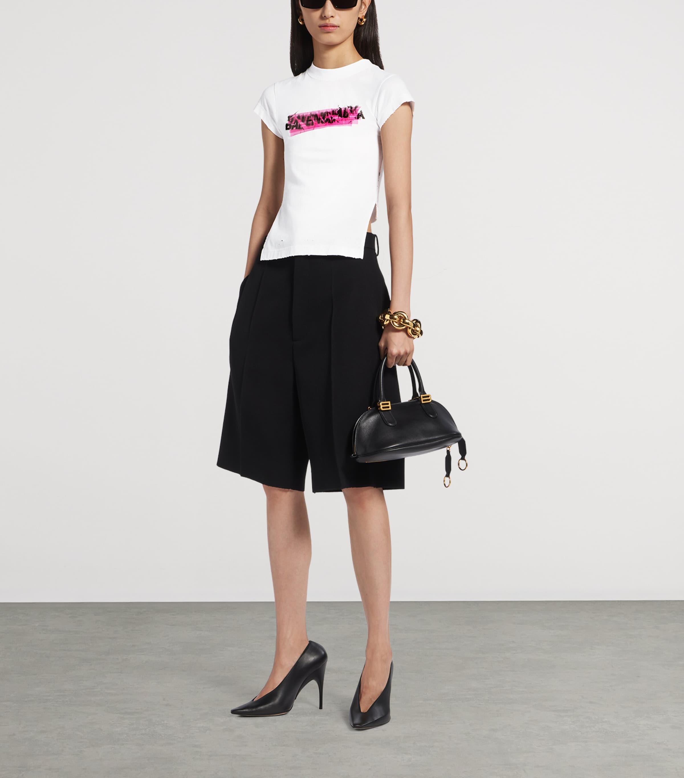 Balenciaga Womens Cotton Spray-Logo Chopped T-Shirt Image 2
