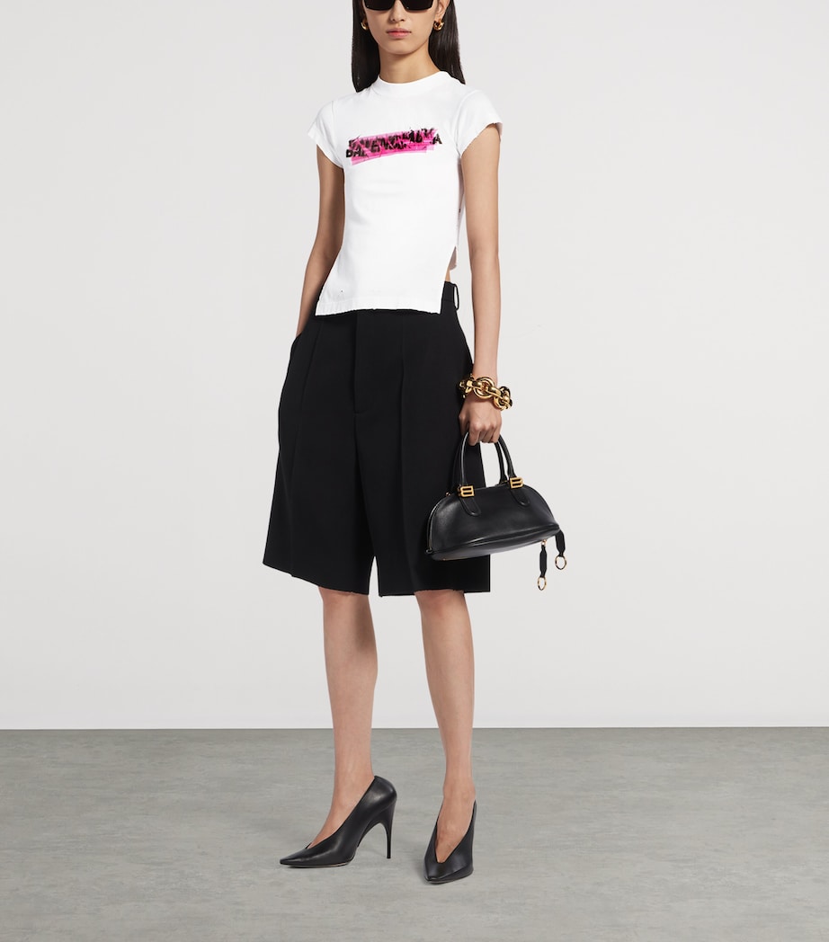 Balenciaga Womens Cotton Spray-Logo Chopped T-Shirt Image 2