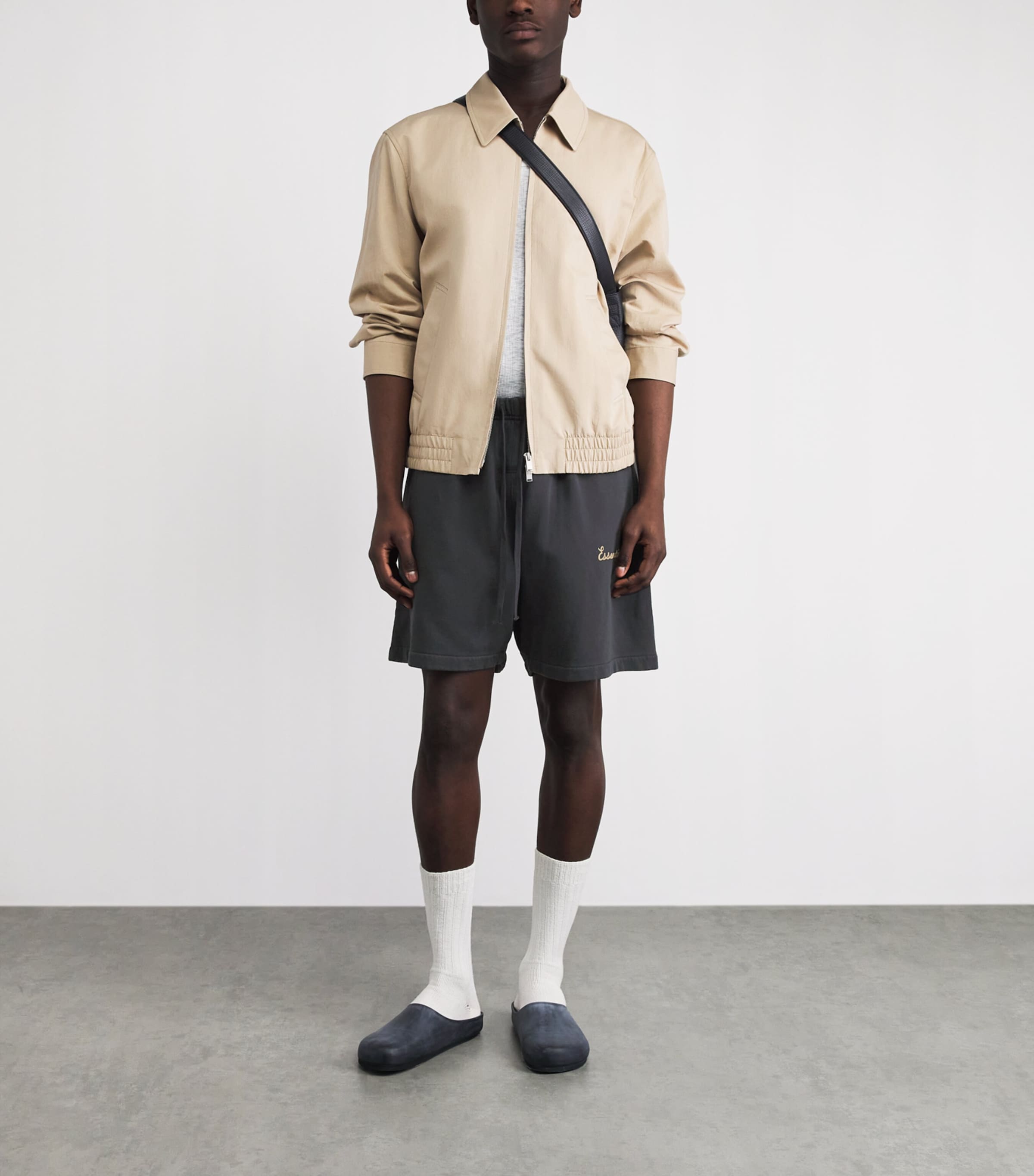 FEAR OF GOD ESSENTIALS Mens Cotton Logo Sweat Shorts Faded Black Image 2
