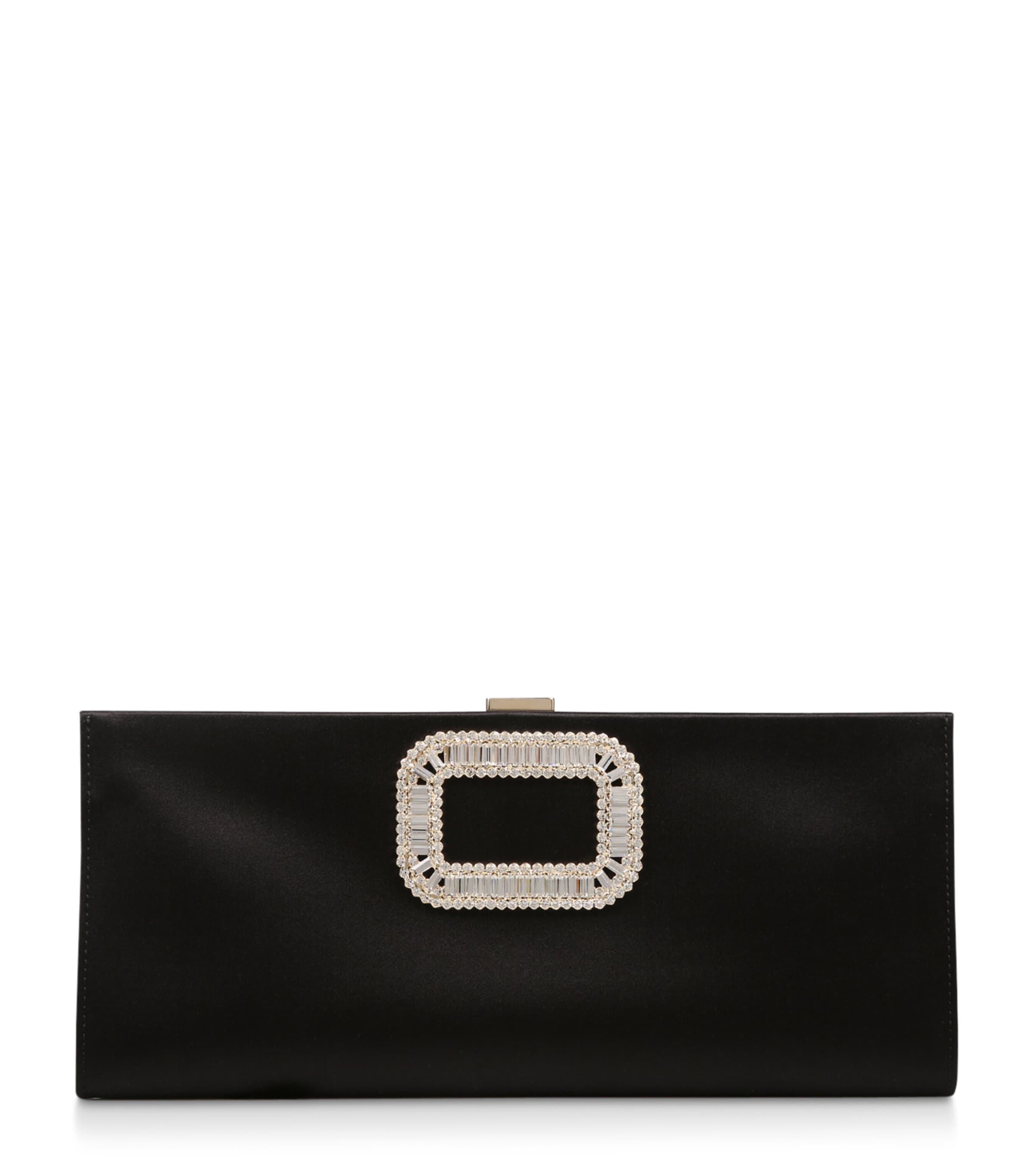 Roger Vivier Satin Pilgrim Clutch Bag In Black