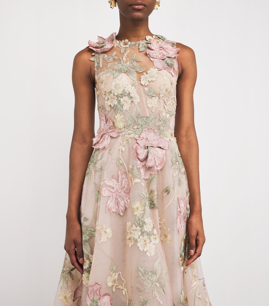 Marchesa Multi Floral-Embroidered Midi Dress | Harrods NG Marchesa Multi Floral-Embroidered Midi Dress | Harrods NG