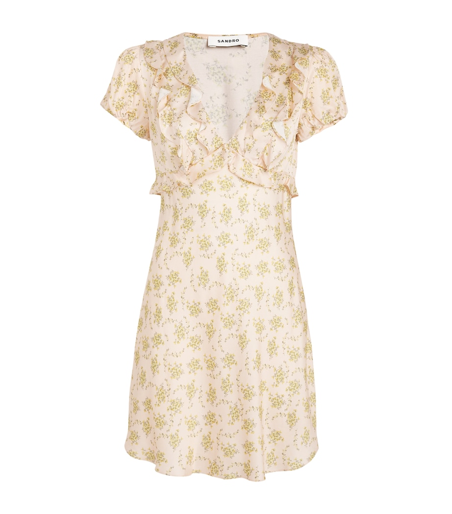 Sandro Paris Womens Floral Print Ruffle-Detail Mini Dress Light Pink Image 1