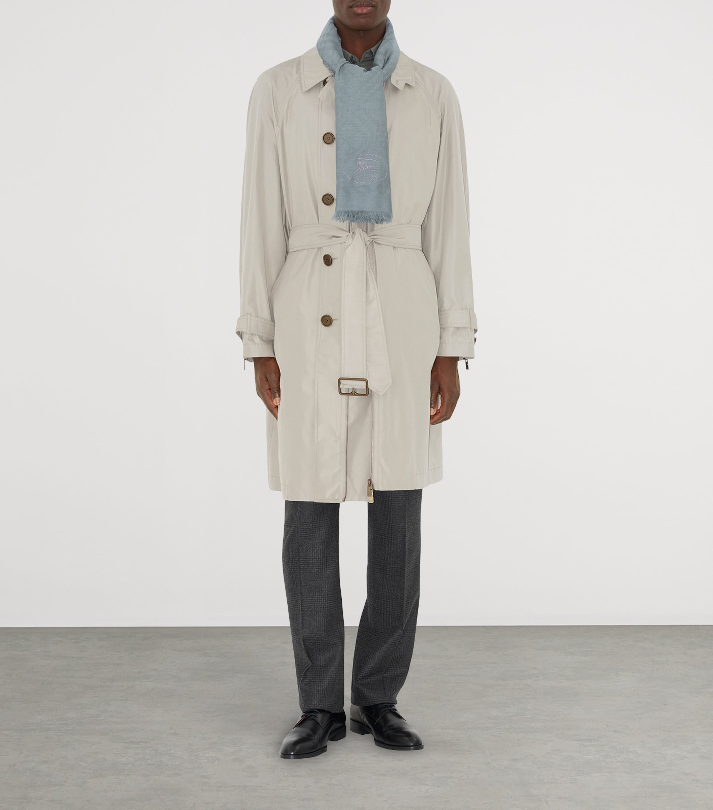 Burberry Wool-Silk Wide Check Scarf Index Grey Image 4