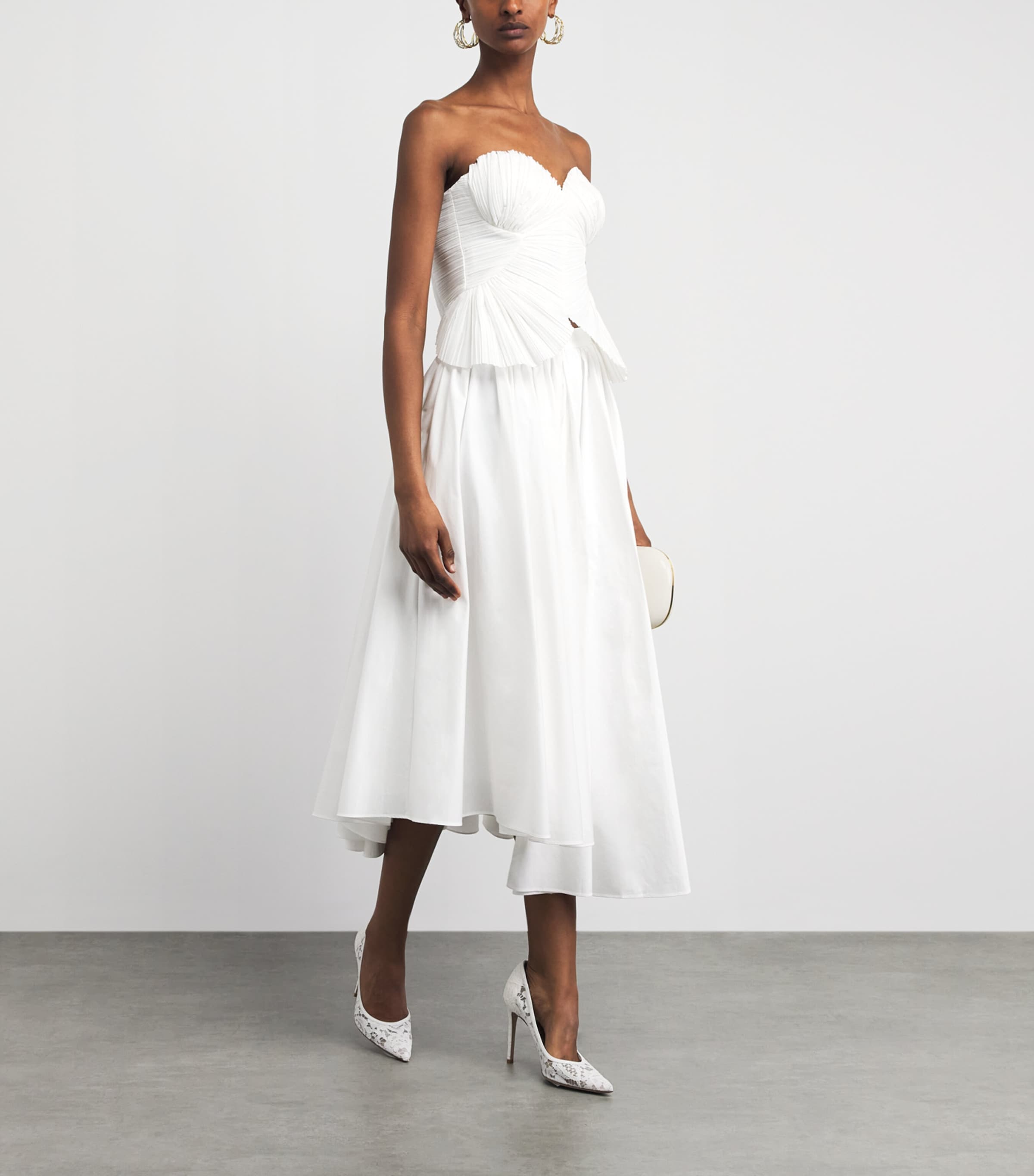 Self-Portrait Womens Poplin Asymmetric Midi Skirt White Image 2
