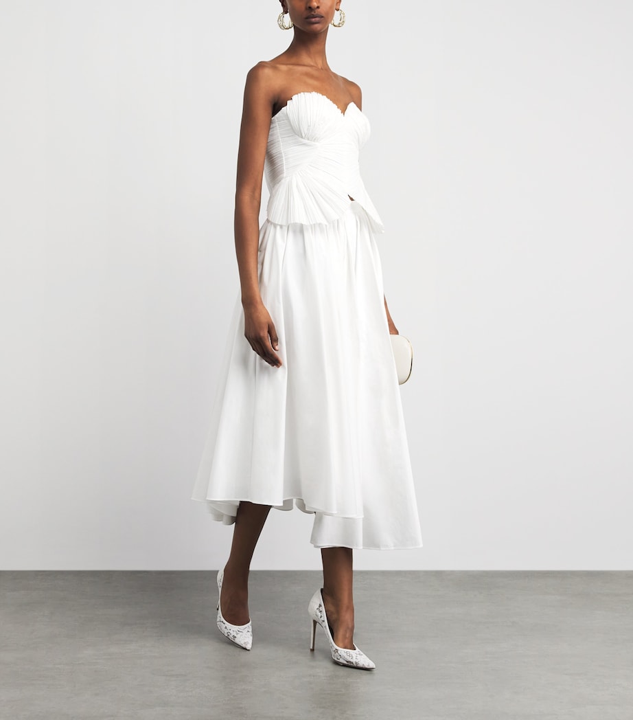 Self-Portrait Womens Poplin Asymmetric Midi Skirt White Image 2