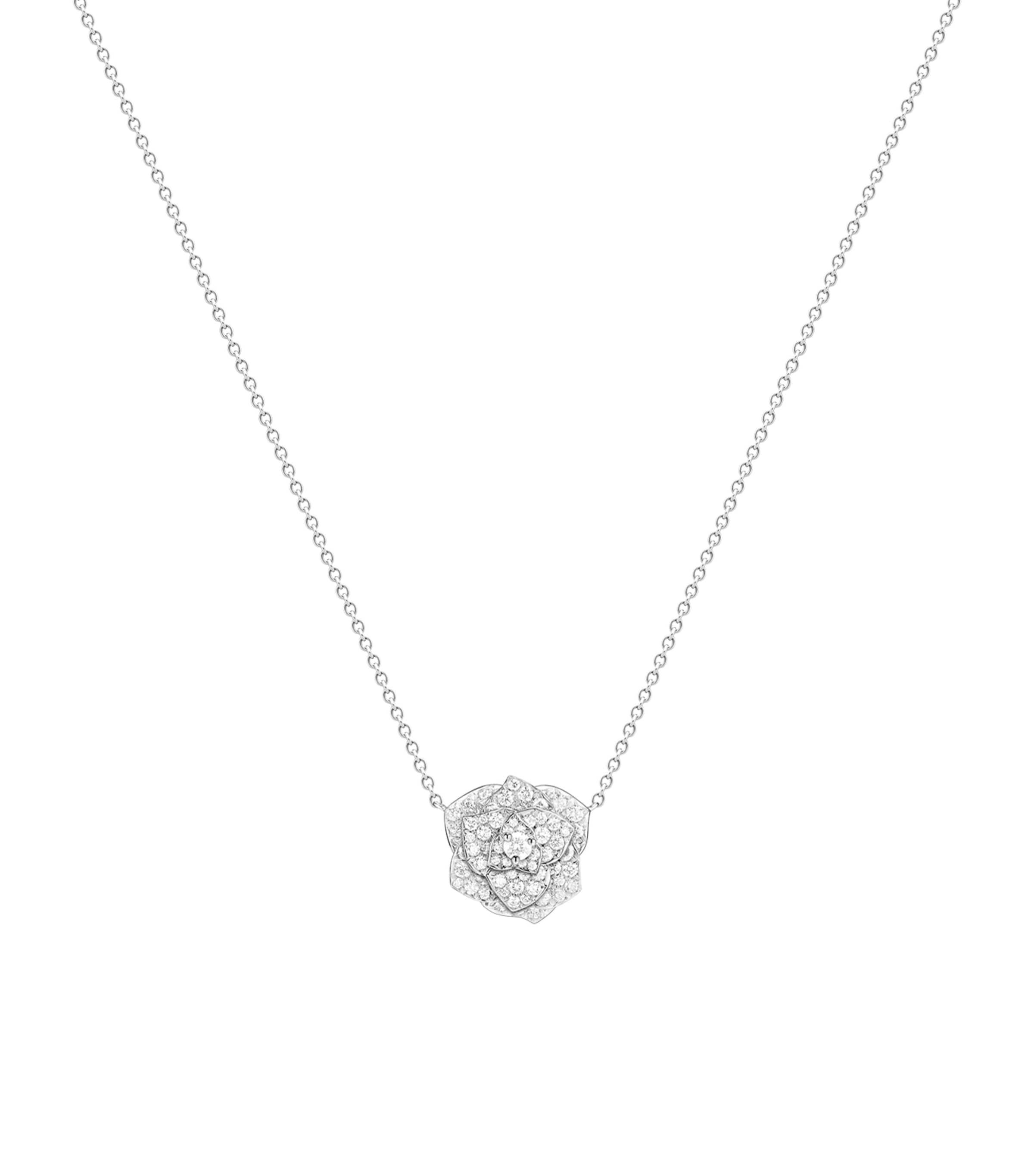 Piaget White Gold And Diamond Rose Necklace In Green