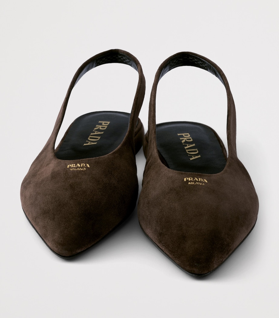Prada Womens Suede Slingback Flats Brown Image 6