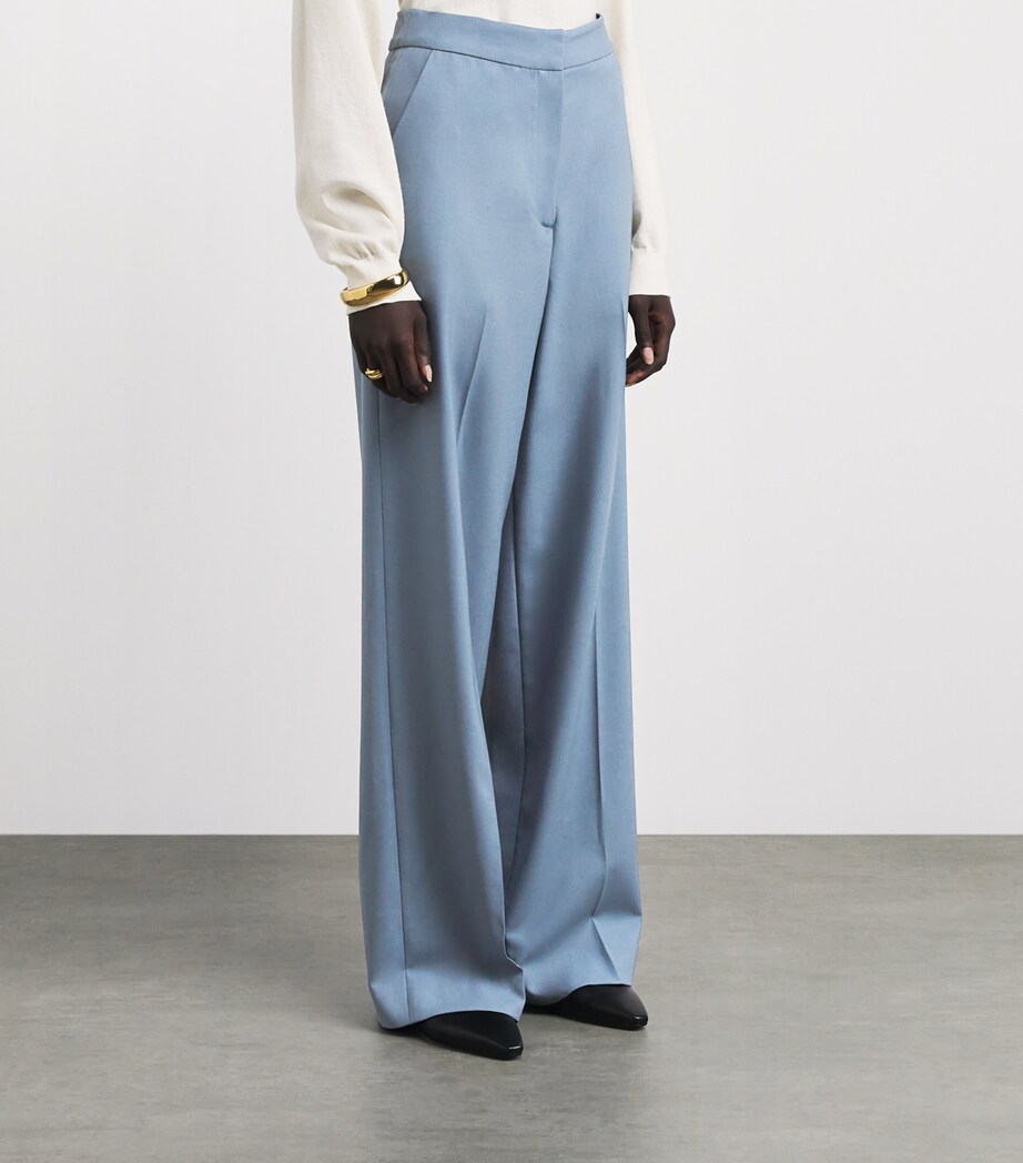 Laura Pitharas Womens Wool Wide-Leg Trousers Steel Blue Image 4